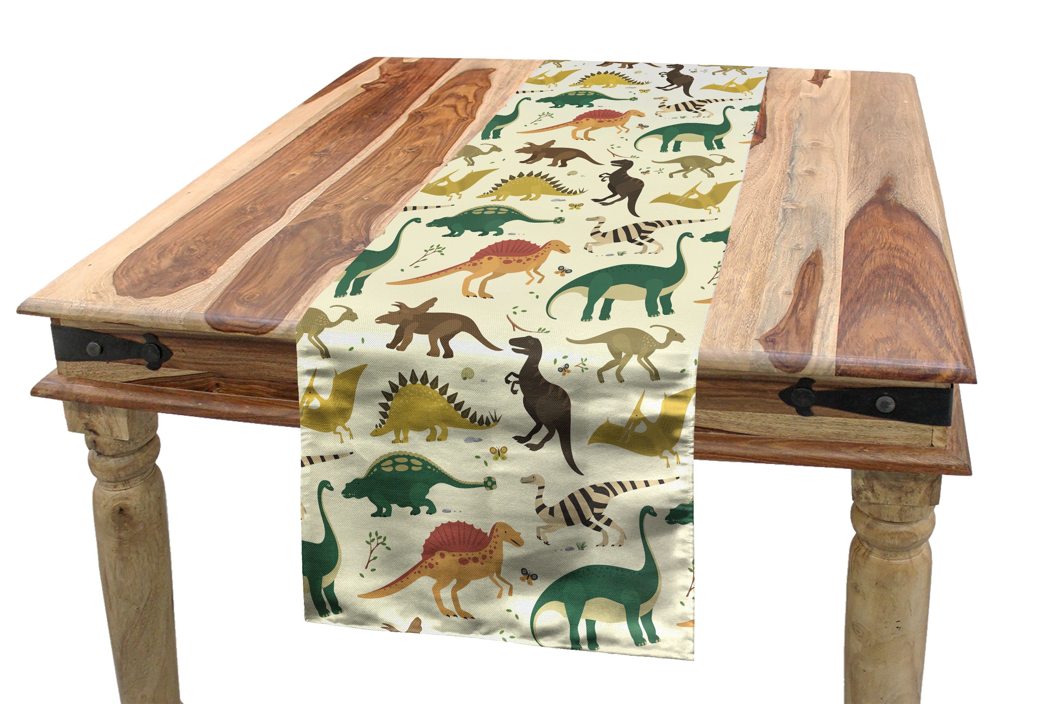 Abakuhaus Tischläufer Esszimmer Küche Rechteckiger Dekorativer Tischläufer, Dinosaurier Jurassic Cartoon Animals