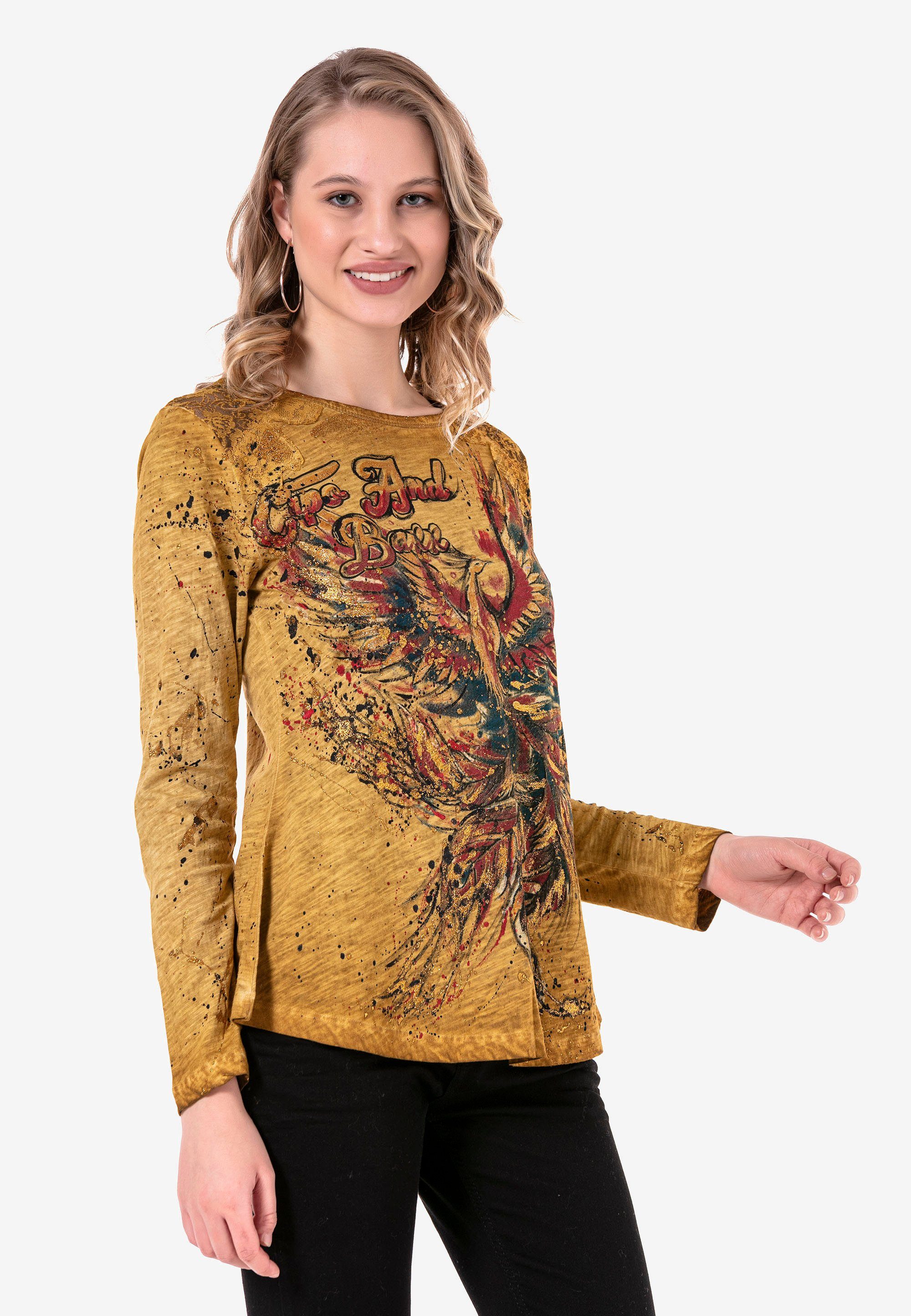 mit & Print trendigem Baxx Langarmshirt Cipo