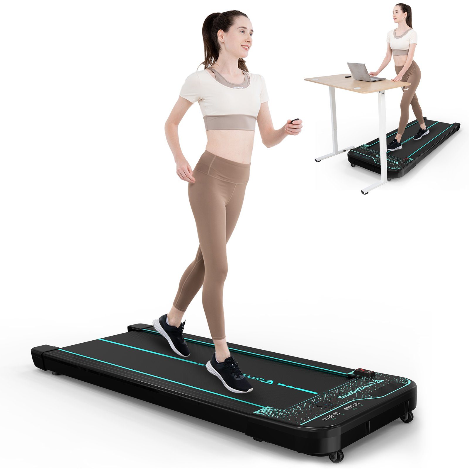 Schwarz-grün Treadmill CITYSPORTS Laufband Laufband, Underdesk Jogging Walking WP2S Pad