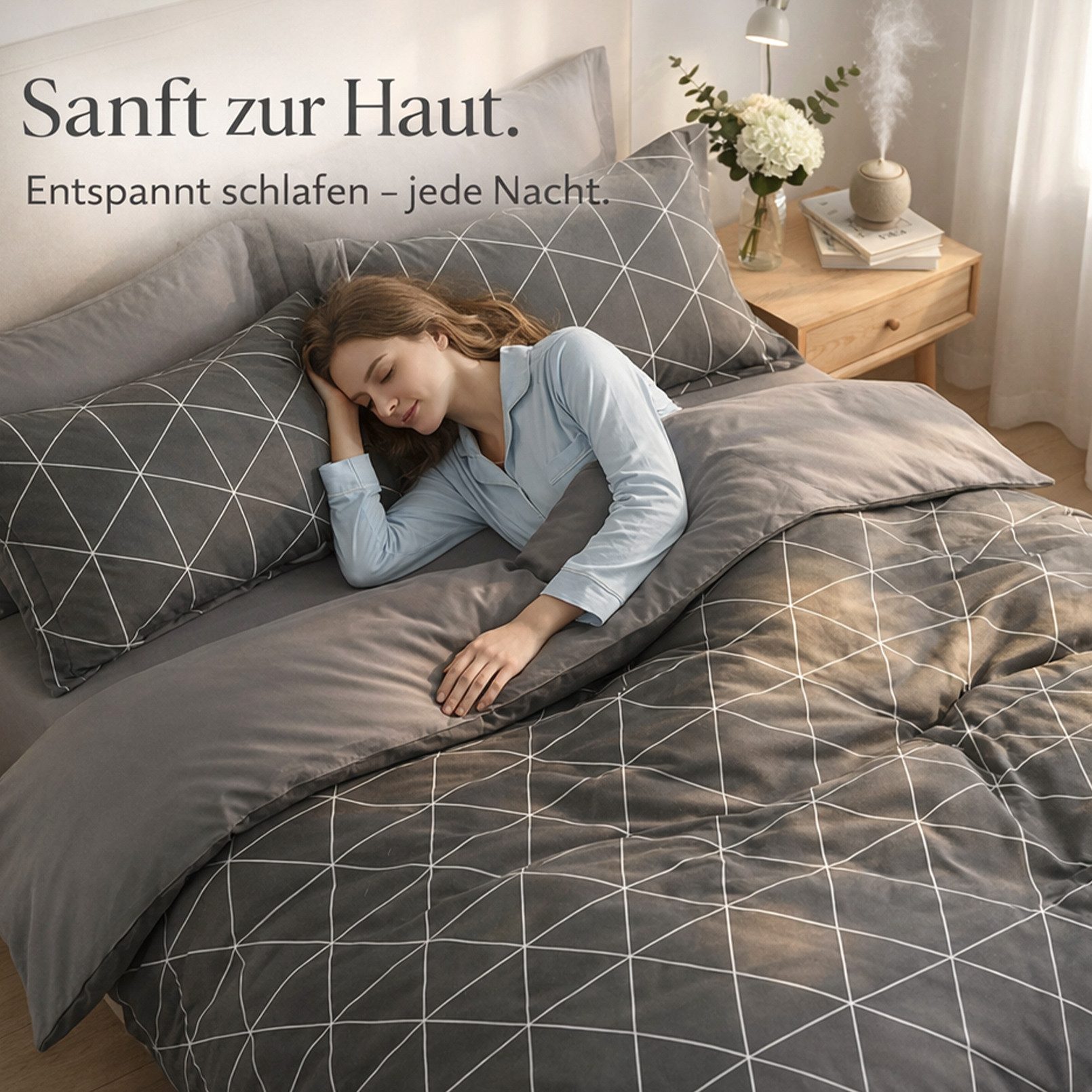 KEAYOO Bettwäsche Geometrisches Muster Bettwäsche, 2 teilig, Grau Bettwäsche Baumwolle Mit Reißverschluss – Bild 5 von 5