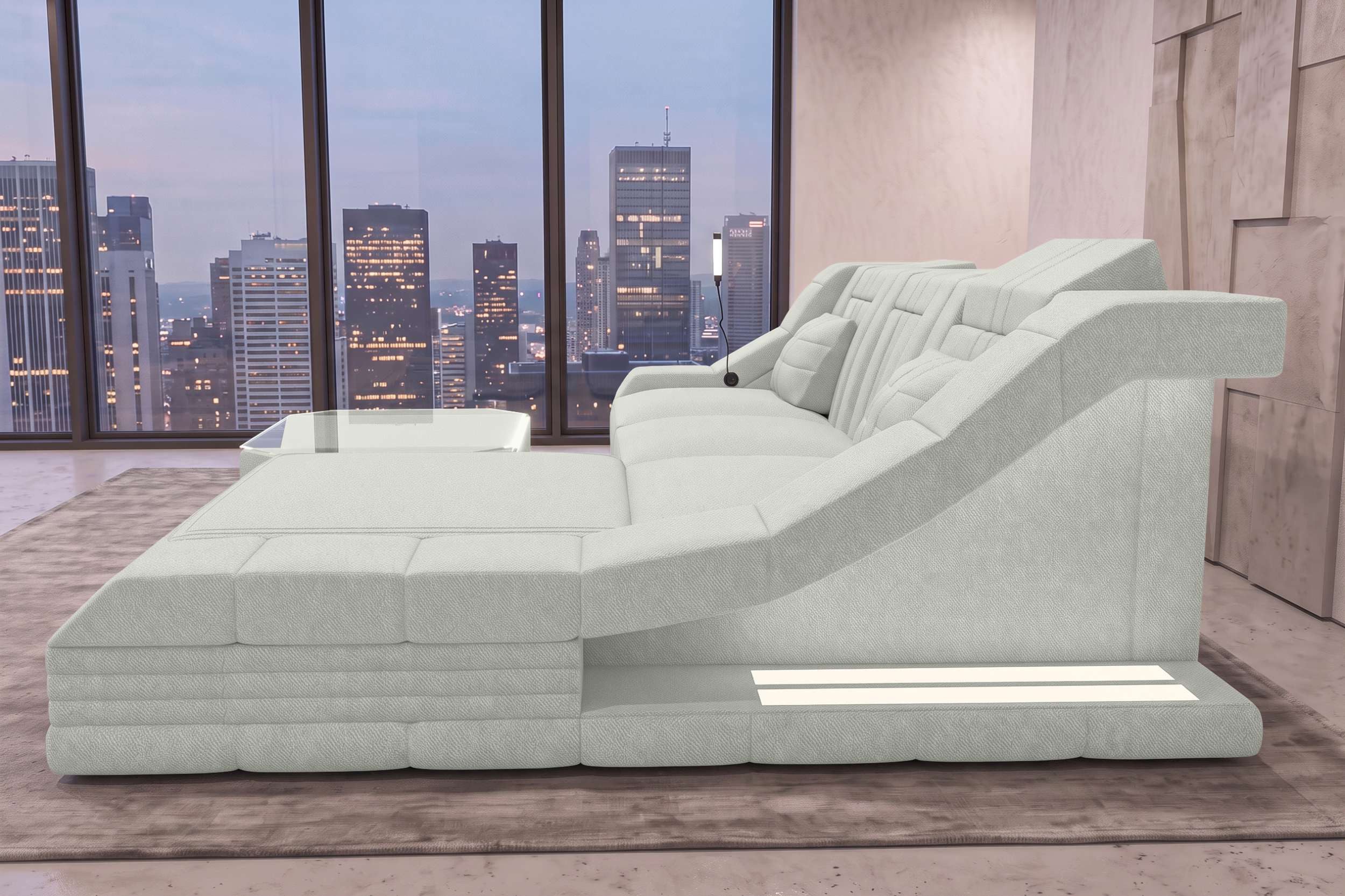 Sofa Dreams Ecksofa Ecksofa Turino L Form Stoffsofa, Ecksofa, L-Form, mit LED, ausziehbare Bettfunktion, Designersofa
