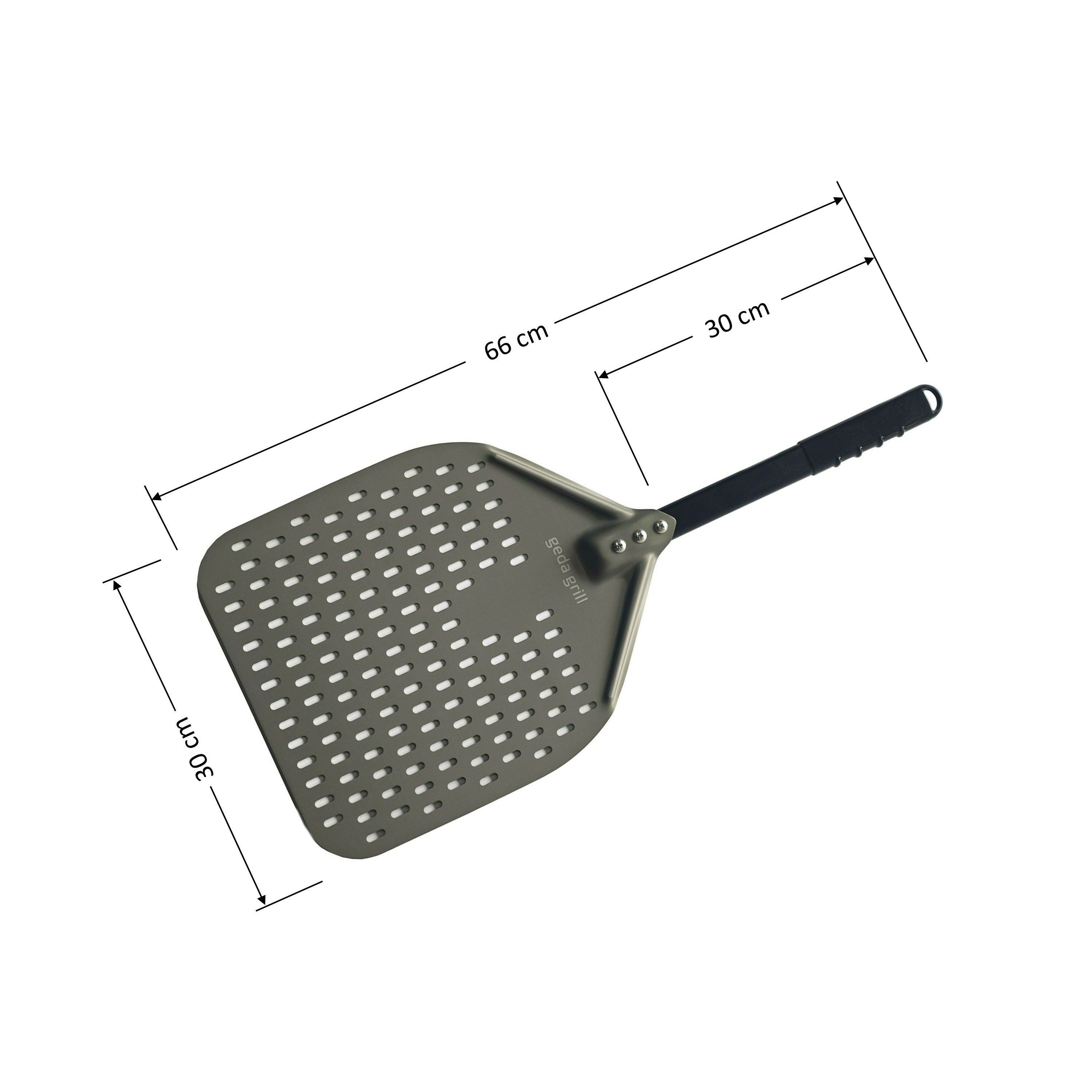 geda grill Pizzaschieber Pizzaschaufel, Aluminium harteloxiert, perforiert, abnehmbar, Aluminium harteloxiert