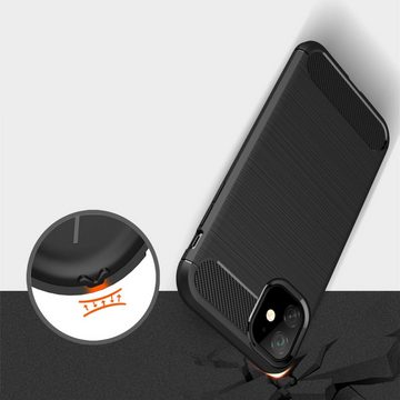 König Design Handyhülle Apple iPhone 11 Pro Max, Apple iPhone 11 Pro Max Handyhülle Carbon Optik Backcover Schwarz