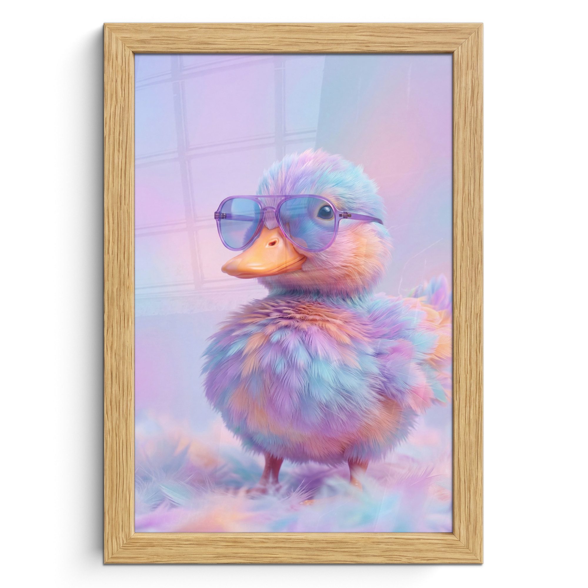 MuchoWow Poster Ente - Brille - Pastell, (1 St), Bilderrahmen, Zimmer Deko, Bild für Wohnzimmer, 20x30 cm