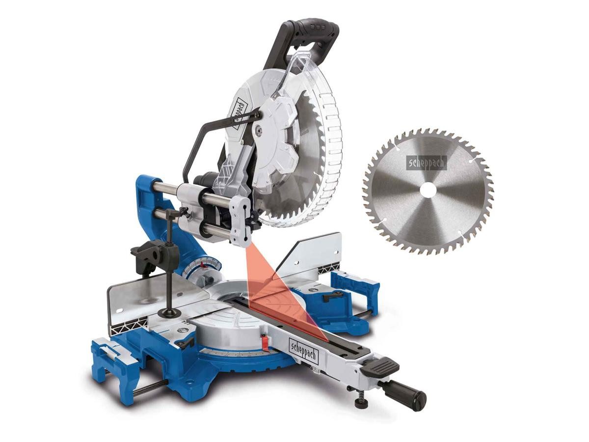 Scheppach Zug-, Kapp- und Gehrungssäge HM305SL, Set, 2-St., mit Posaunenauszug, inkl. 48 Zähne HW-Sägeblatt