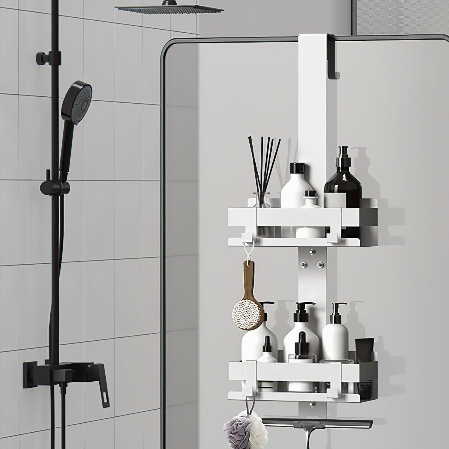 SURFOU Duschablage zum Hängen, Duschregal aus Edelstahl SUS304 Ohne Bohrer, für Rahmenlos Glastür, Shampoo Duschgel Halterung für Dusche