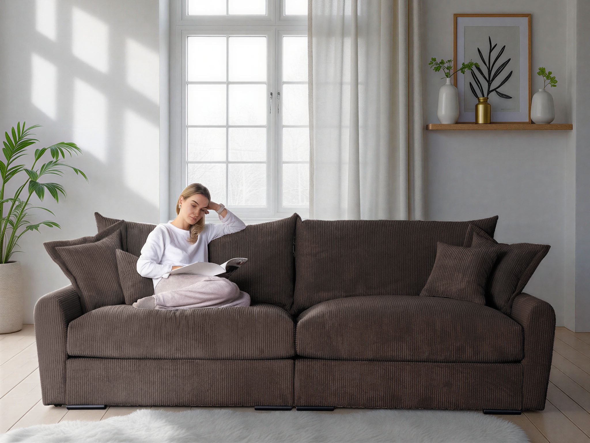 Home affaire Big-Sofa Finca XL, B: 190 cm, 4 Zierkissen, Mega-Sofa, in Cord oder Chenille-Struktur, Federkern