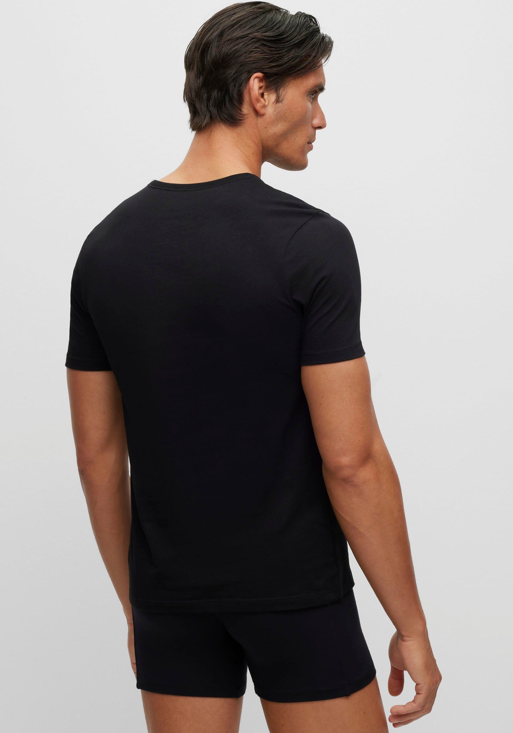 T-Shirt black001 Logo-Print mit (3er-Pack) T-Shirt BOSS Rundhals dezentem BOSS