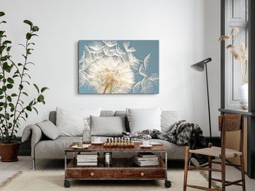 Sinus Art Leinwandbild 120x80cm Wandbild auf Leinwand Pusteblume Löwenzahn Türkis Nahaufnahme, (1 St)