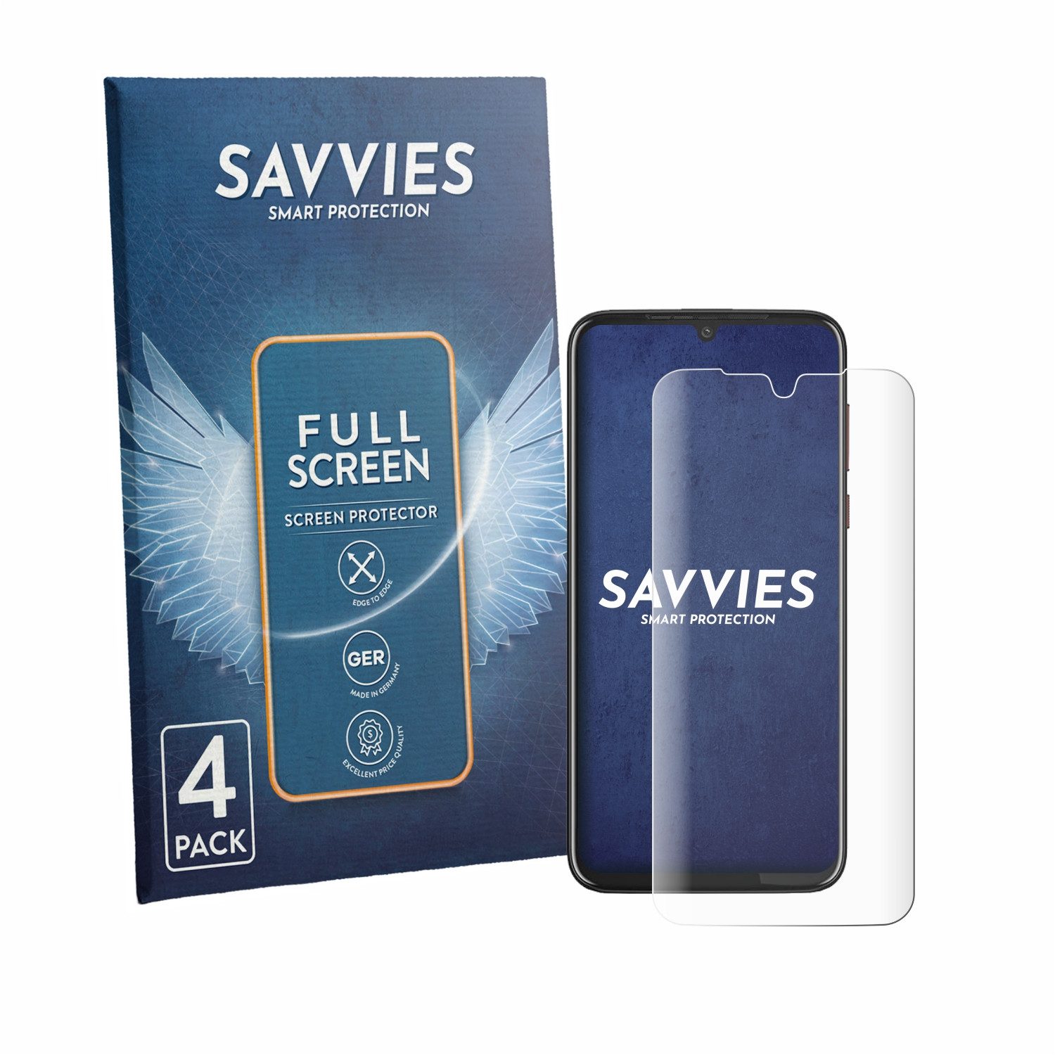 Savvies Displayschutzfolie Fullscreen Schutzfolie für Motorola One Vision Plus, 4 Stück, Displayschutz Folie Fullcover Klar Transparent