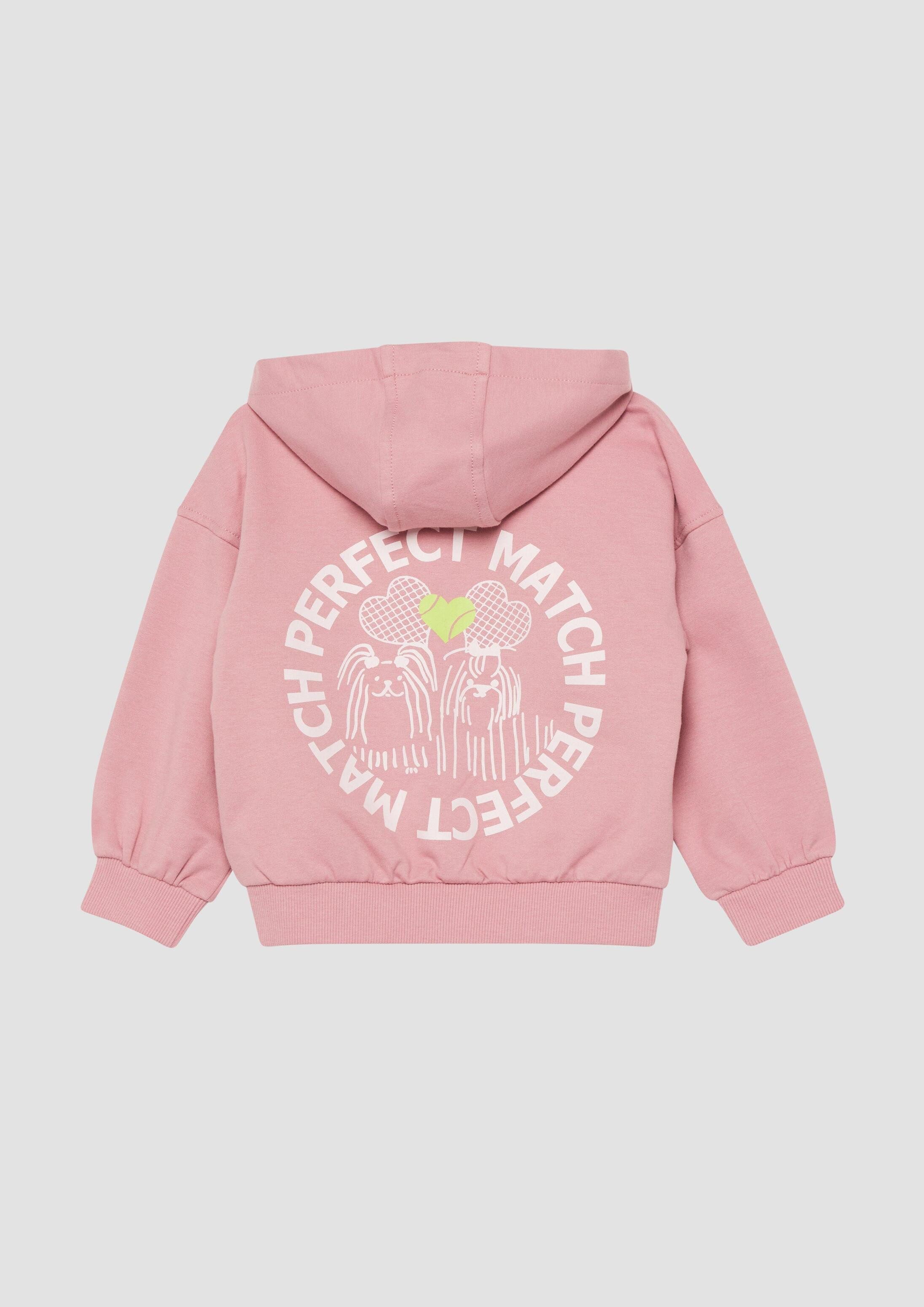 s.Oliver Sweatjacke Sweatshirt Jacke Oversized Kapuzen-Sweatjacke mit Front- und Rückenprint