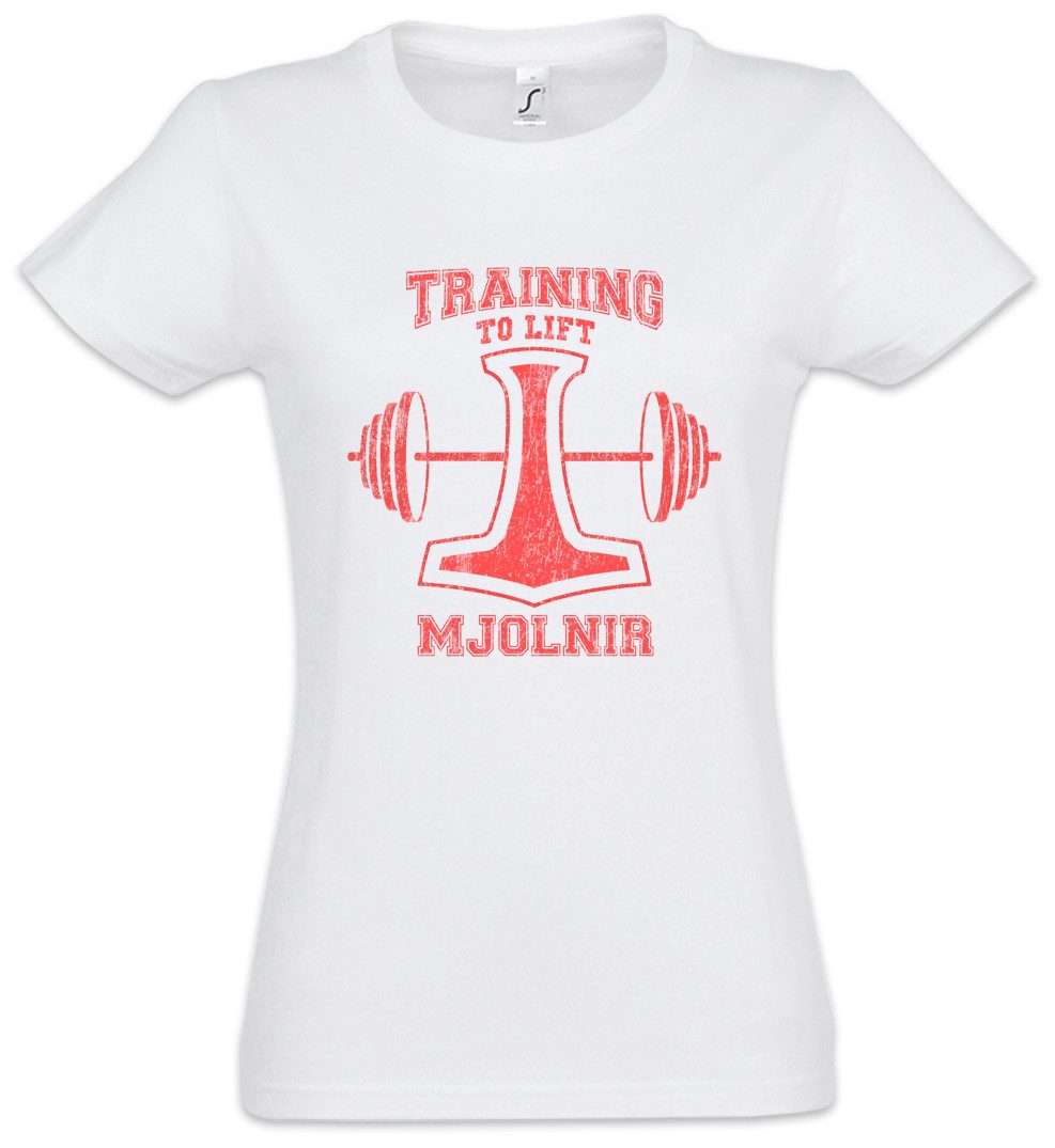 Urban Backwoods Print-Shirt Lift Mjolnir Damen T-Shirt Thors Hammer Mjölnir Mjölnr Body Building (1-tlg) No Pain Gain Train