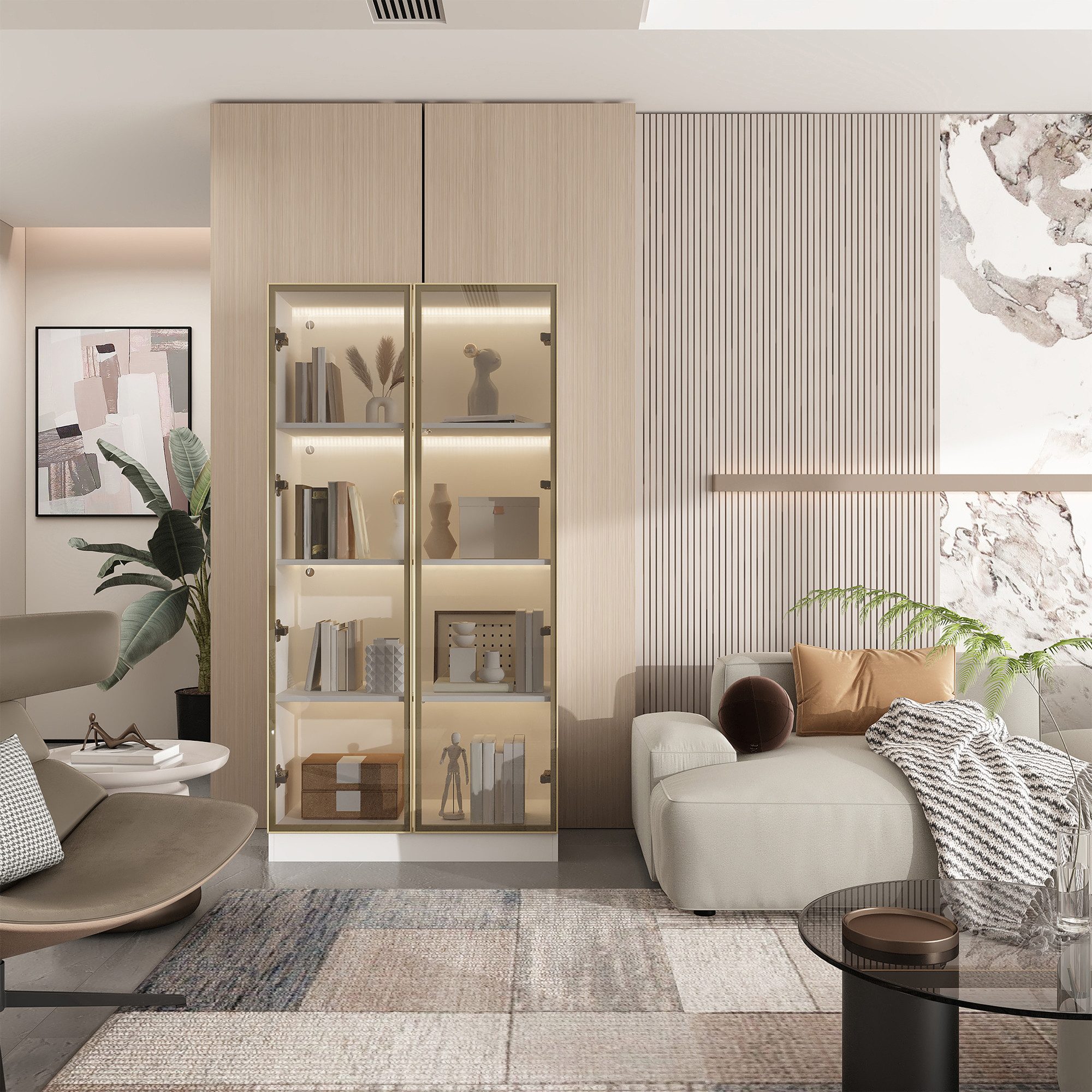 HOMSEE Glasvitrine Vitrinenschrank mit Glastüren und Beleuchtung 160 CM (1- günstig online kaufen