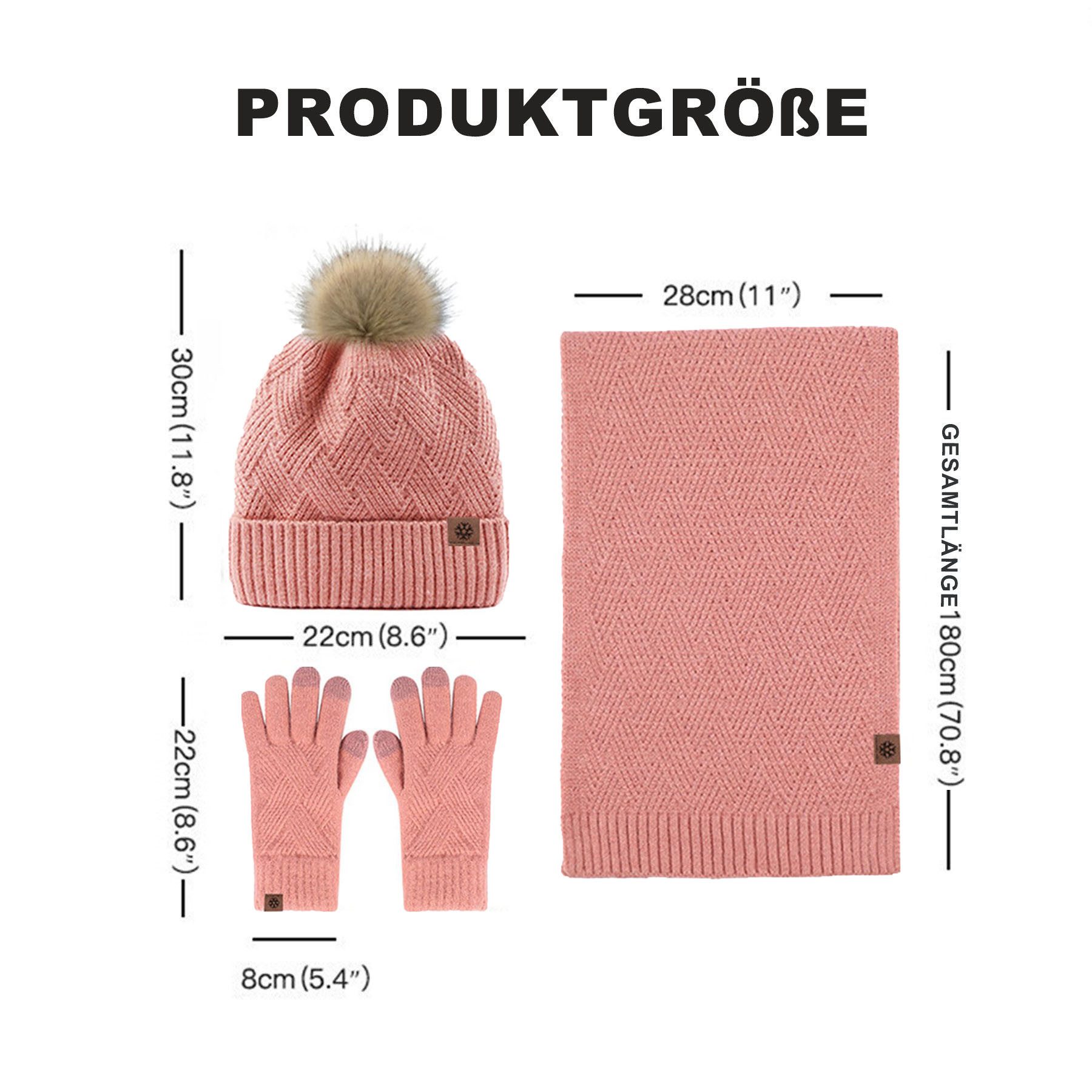 Mutig Mütze & Schal Mütze Schal Handschuh 3-Set,Gestrickte Touchscreen-Handschuhe (Winter Weich Warm,Warmes Strick-Set mit Futter,Damen Unisex, Hergestellt aus weichen Wolle,Winter Geschenk-Mehrfarbig) Geschenk zu Weihnachten, Erntedank oder Neujahr