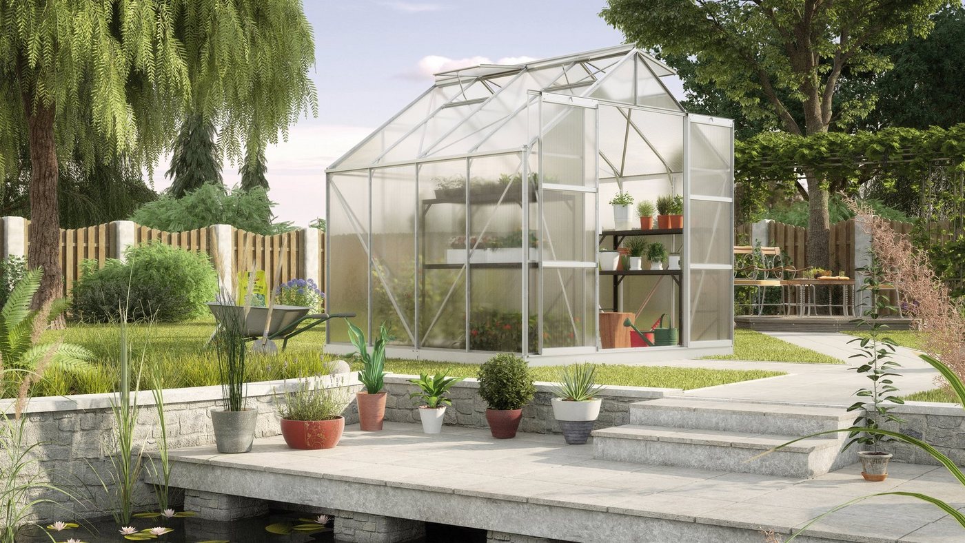 KONIFERA Gewächshaus Titania 6700, BxTxH: 254 x 254 x 246 cm, 4 mm Wandstärke silberfarben KONIFERA Gewächshaus Titania 6700, BxTxH: 254 x 254 x 246 cm, 4 mm Wandstärke silberfarben