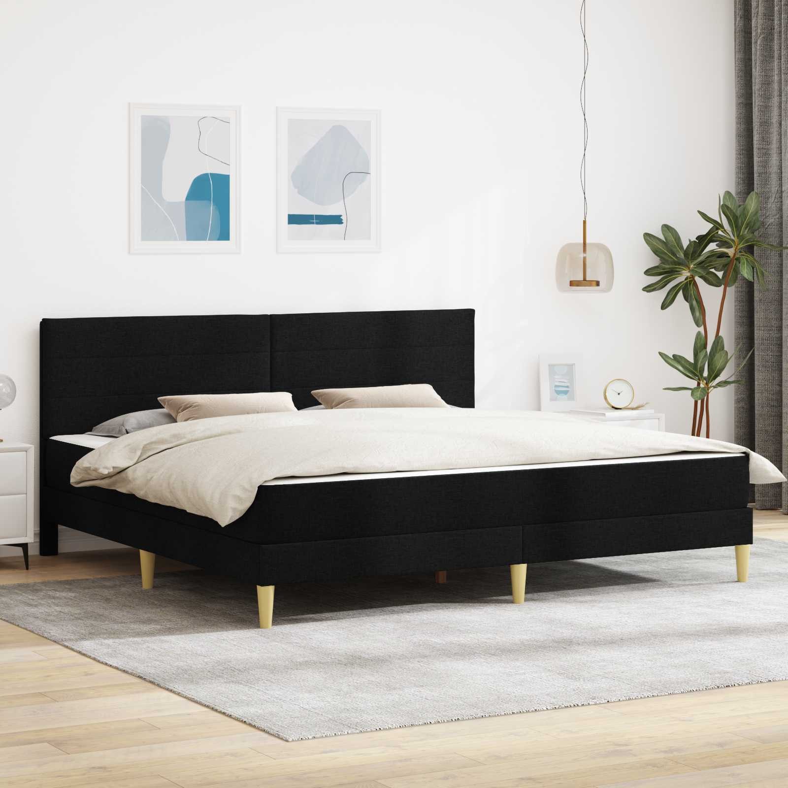 furnicato Bettgestell Bett mit Matratze 200 x 200 cm Schwarz, Inklusive Schaumstoffmatratze Doppelbett mit stabilem Massivholzrahmen