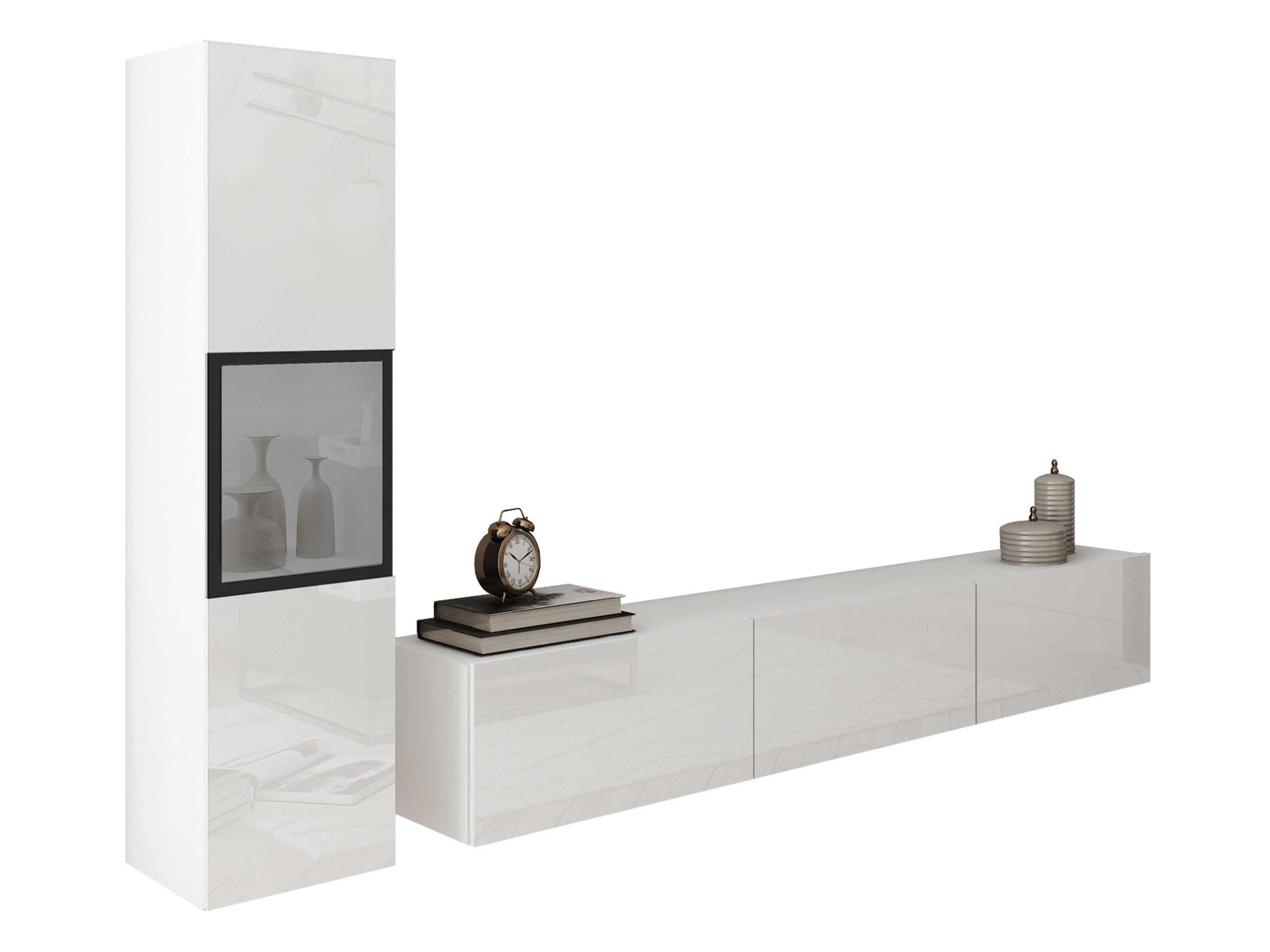 MIRJAN24 Wohnwand Berlin I, (2er-Set, Vitrine, TV-Lowboard), Beleuchtung als Option