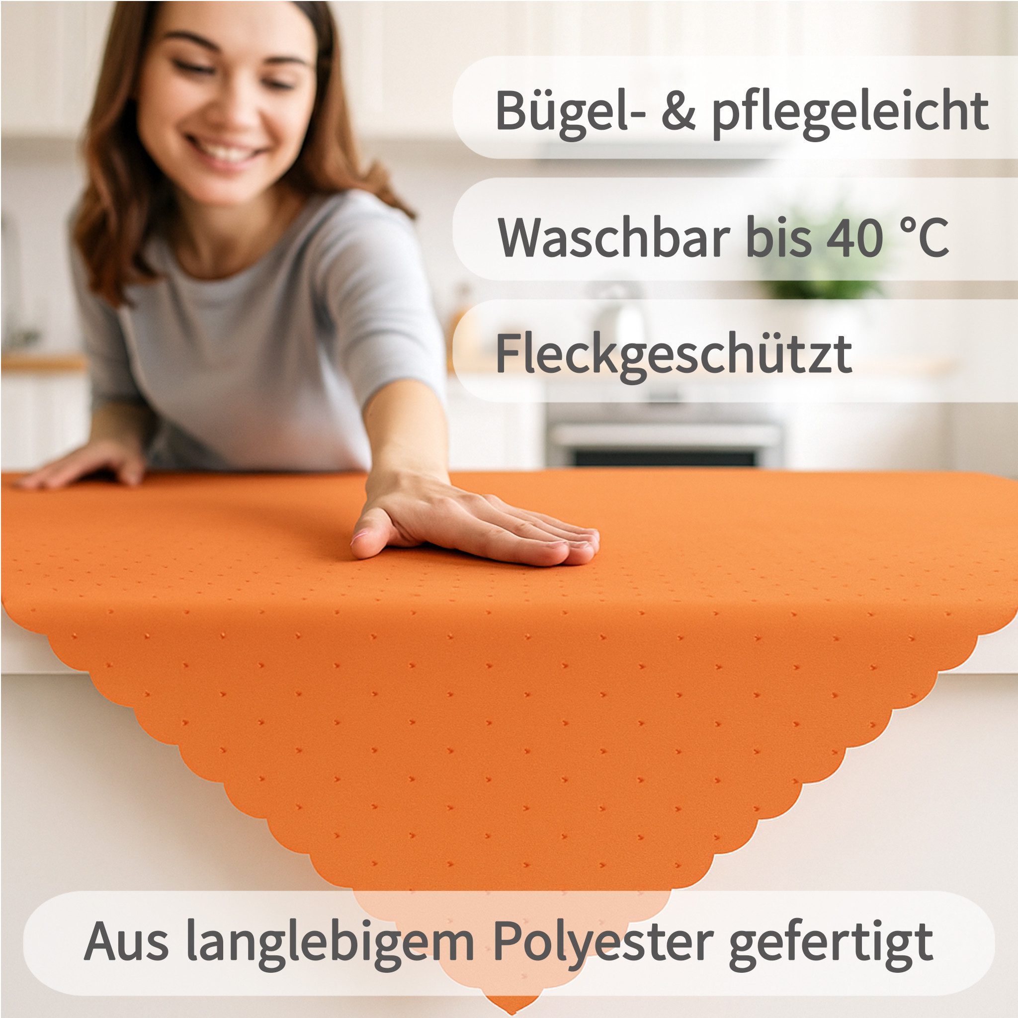 matches21 HOME & HOBBY Tischdecke Tischdecke 90 x 90 cm in Hellgrau für Esstisch & Küche (1-tlg), Waschbares Tischtuch mit gewelltem Rand – Bild 3 von 5