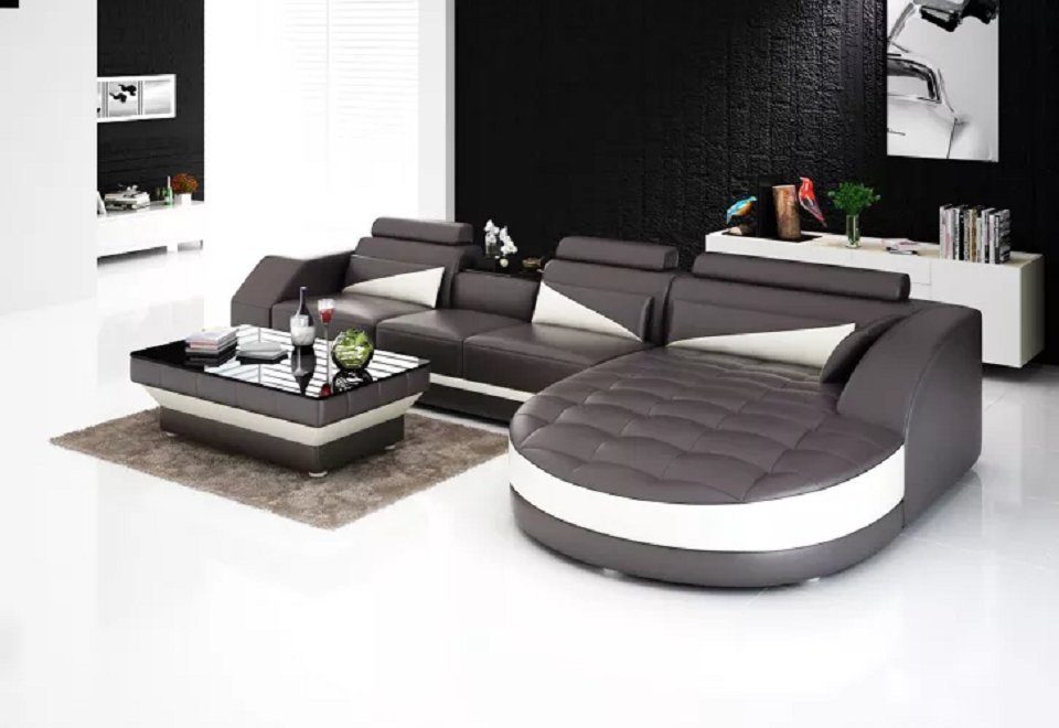 JVmoebel Ecksofa Designer Ecksofa Wohnlandschaft Ledersofa Sofa Couch Polster, Made in Europe Braun