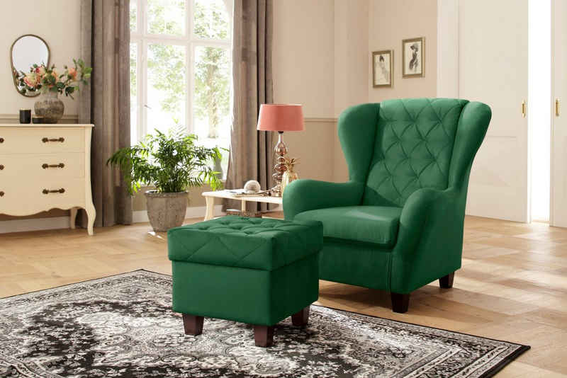 Home affaire Ohrensessel Alexandra, incl. Hocker, mit Steppung, in vielen Farben