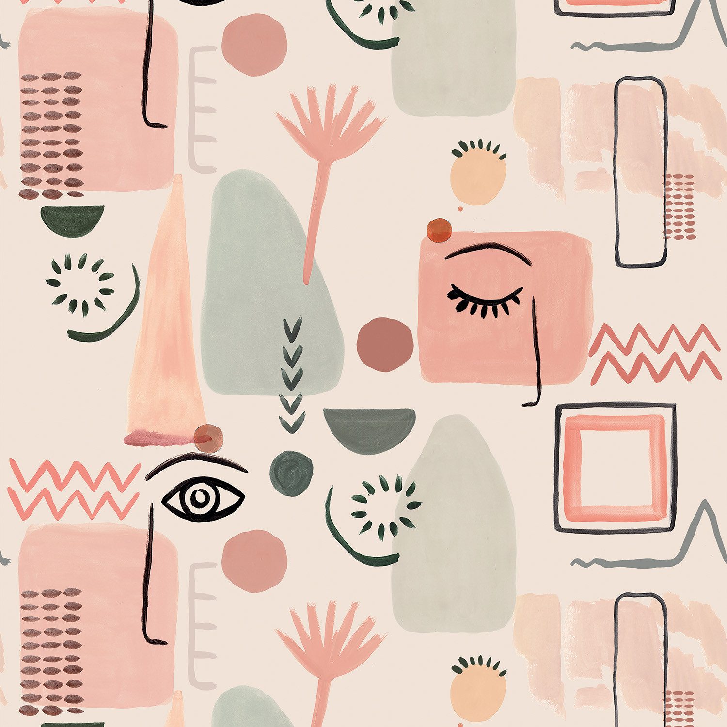 Rasch Fototapete Fantasy in Rosa, Roomblush - RB250 - 2,80m x 2,00m, glatt, abstrakt, gemustert, grafisch, mehrfarbig, kunst, geometrisch, (1 Rolle, 1 St)