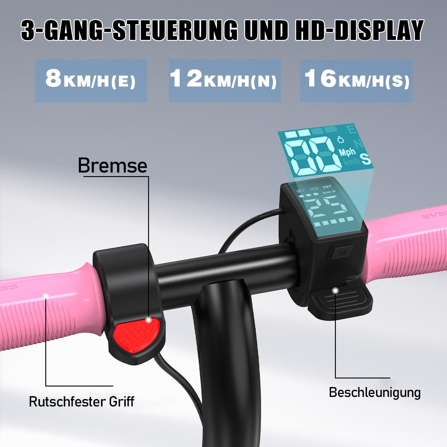 EVERCROSS TECH Elektro-Kinderroller E6 7'' E-Scooter für Kinder 6-12 Jahren, bis zu 15 km, Max 16KM/H, LED Display, 3 Gänge, Anti-Rutsch-Pedal