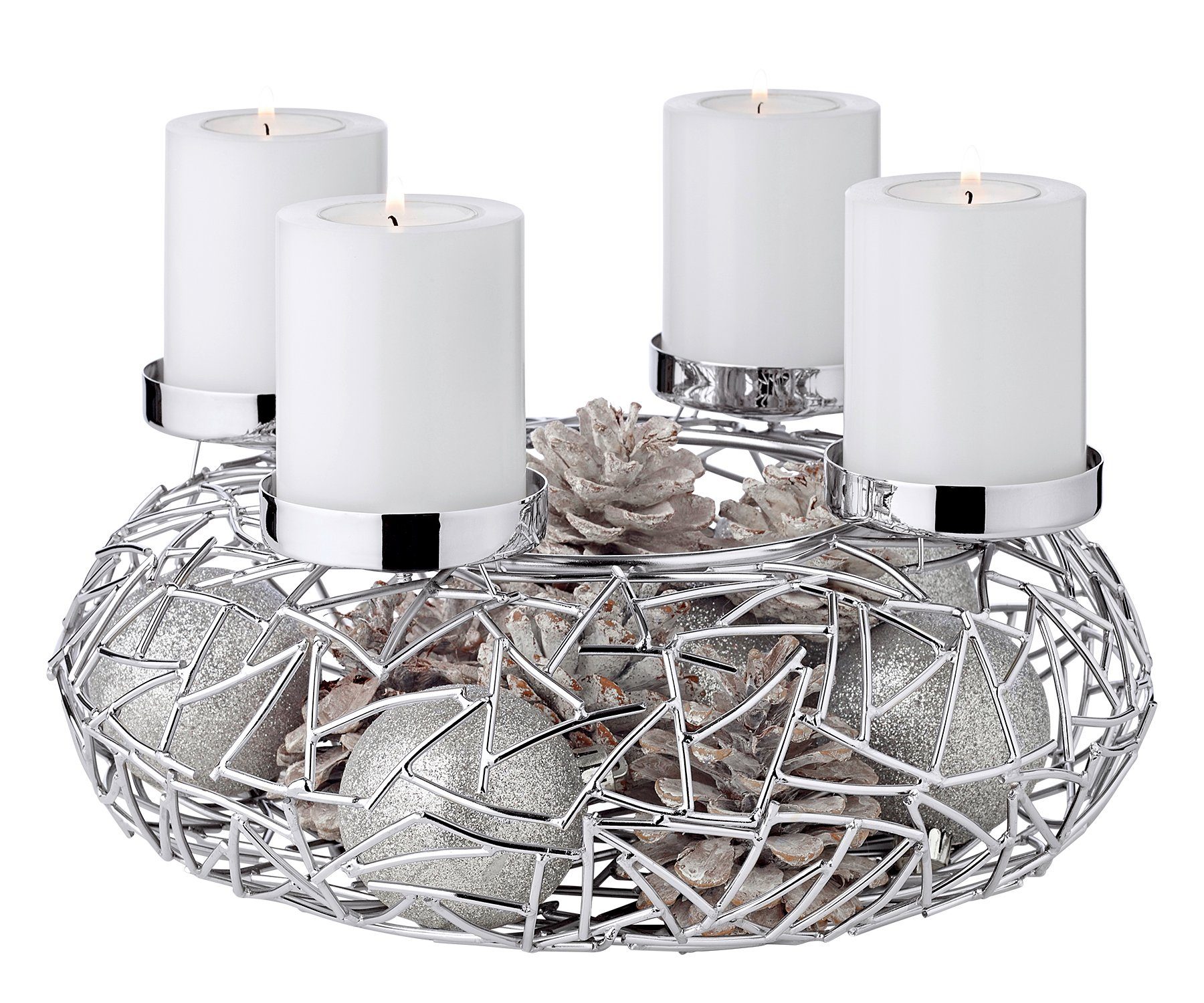 EDZARD Adventskranz Milano M, Silber-Optik, glänzend, vernickelt, Ø 28 cm