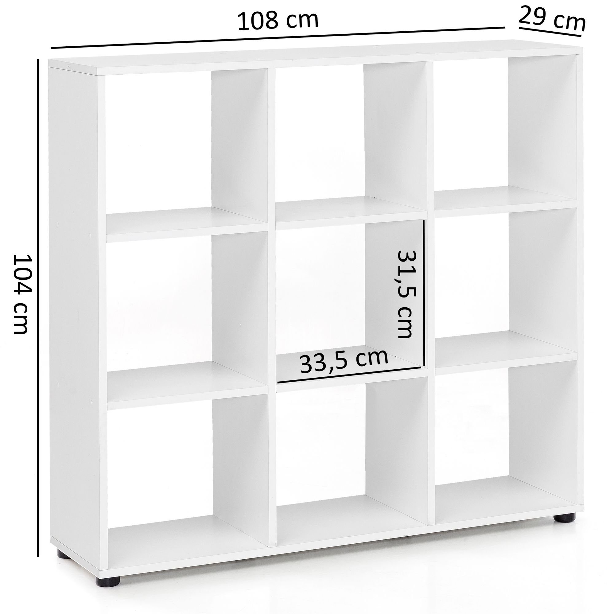 Bücherregal, Fächern SuVa11686_1, FINEBUY cm, Raumteiler Würfelregal mit 104 29 Modern Standregal Weiß 4 x x 108 Quadratisch,