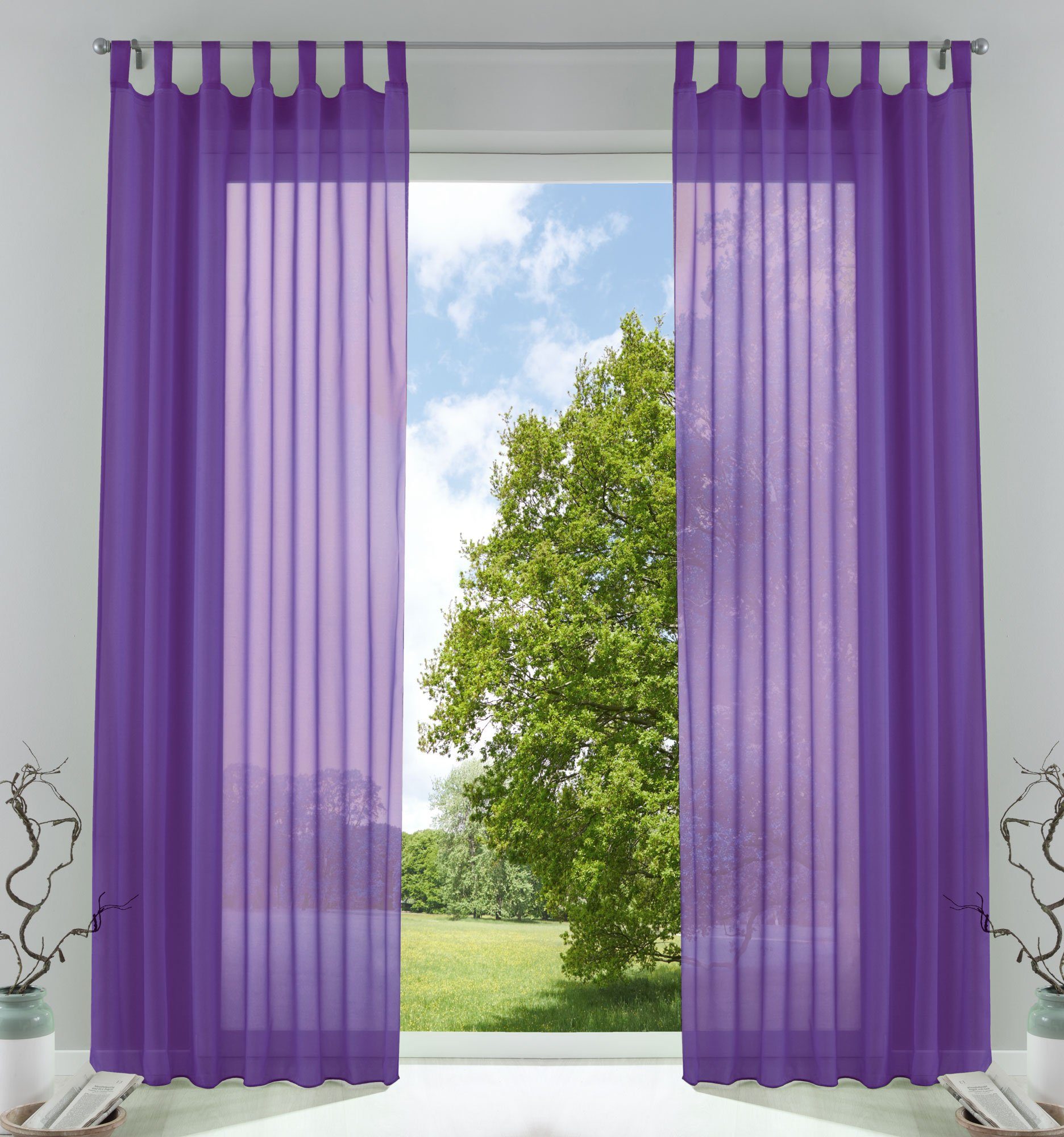 Gardinenbox Gardine (2 St), Schlaufen, transparent, Voile, Transparent Vorhang Set Voile Bleibandabschluss 61000CN