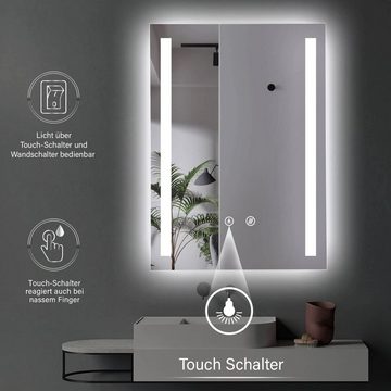 HOKO Badspiegel LED Antibeschlag Wandspiegel 50x70/60x80cm+ LED Wechsel (Warmweiß - Kaltweiß - Neutral. Licht mit Touch Schalter und mit Wandschalter einschaltbar. Memory-Funktion.IP44, 5mm HD Glass)
