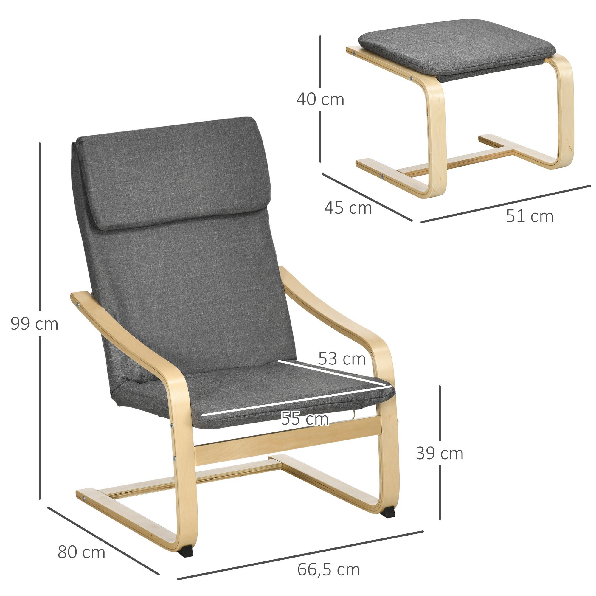 für Wohnzimmer, HOMCOM Leinenbezug Grau mit Flur, Balkon, Relaxsessel Armlehnensessel 2-St., (Relaxstuhl, Armlehnensessel),