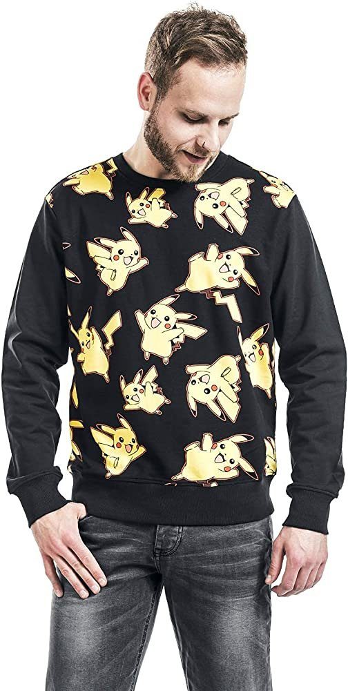 Herren Sweatshirt Sweater All Pokemon POKÉMON Sweatshirt Over Pikachu