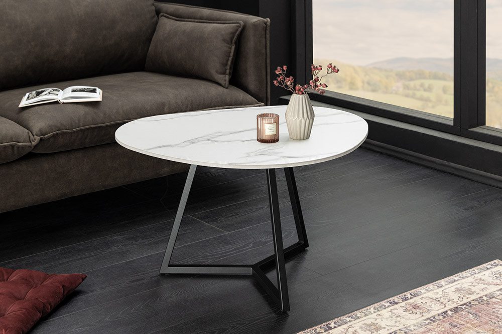 riess-ambiente Couchtisch MARVELOUS 90cm weiß/schwarz – Keramik, Metallgestell, Marmor-Design (Einzelartikel, 1-St), pflegeleichte Keramikplatte & stabiles Gestell – ideal für Wohnzimmer