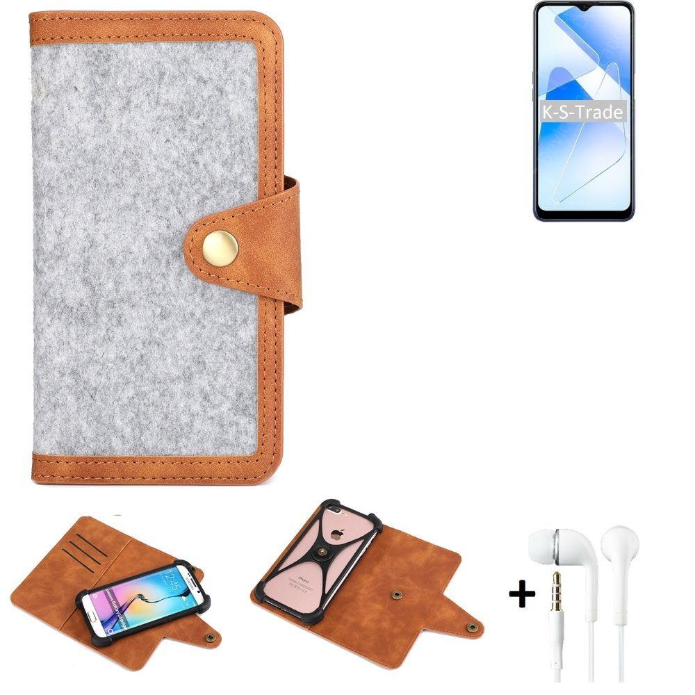 K-S-Trade Handyhülle für Oppo A53s 5G, Handyhülle + Kopfhörer Schutzhülle Filz Hülle Kunstleder