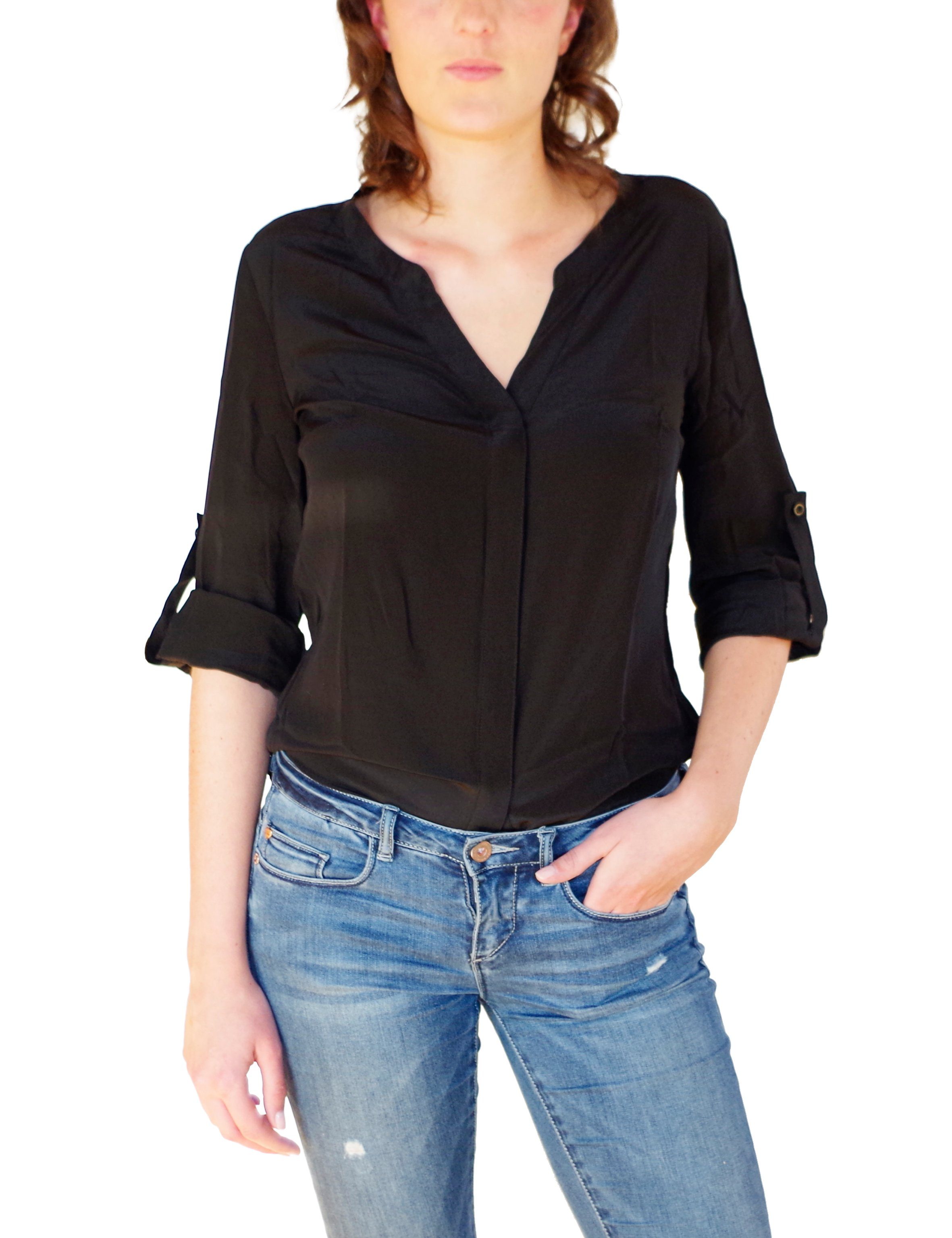 Posh Damen aus Camicetta schwarz Bluse Gear Seidenbluse 100% Seide