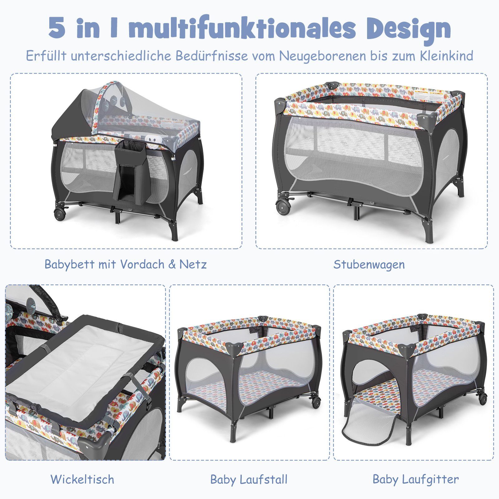 COSTWAY Reisebett 5 in 1 Beistellbett günstig online kaufen