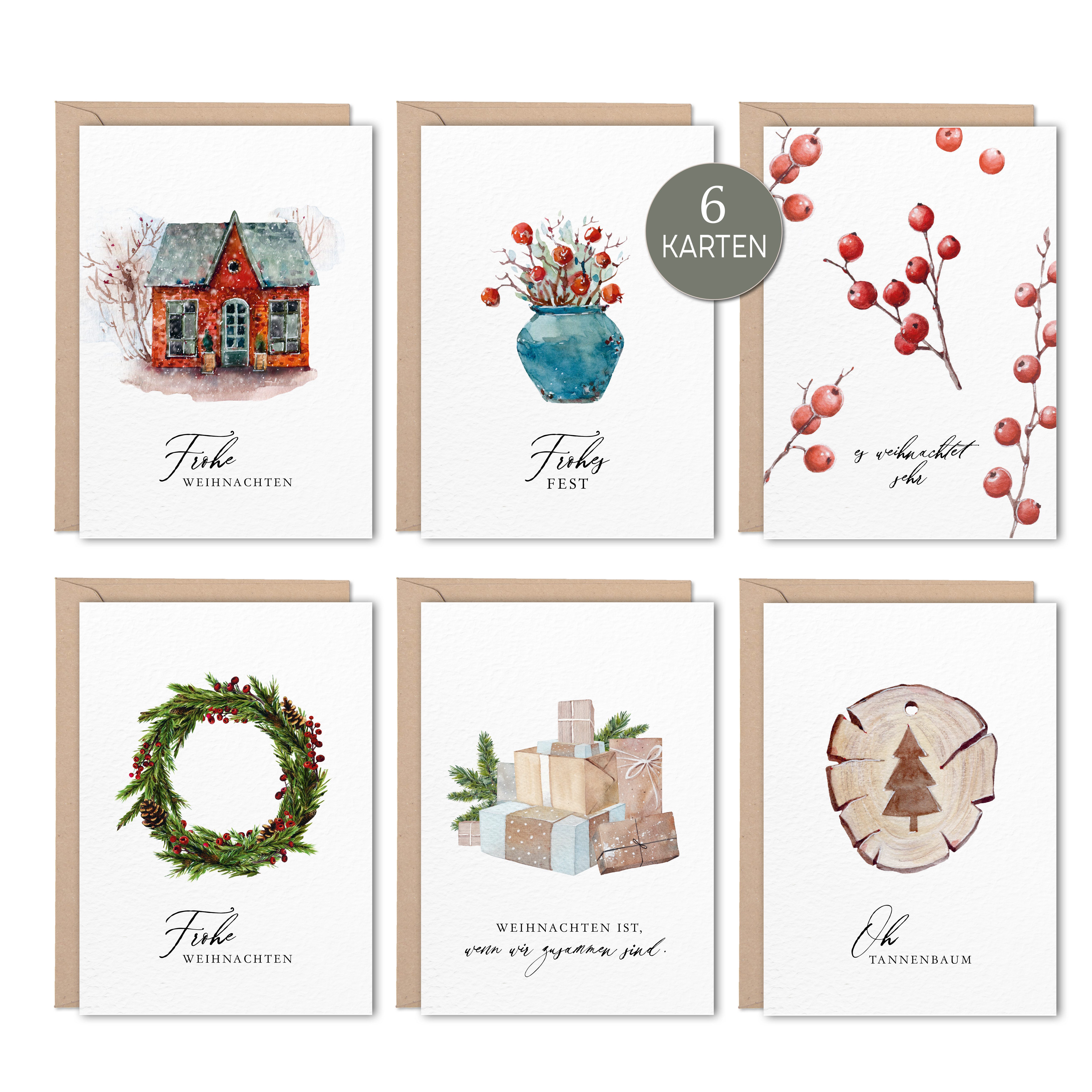 NORDEULE Grußkarten Weihnachten im 6er Set mit Umschläge, ideal für Grüße Weihnachtsgeschenke Adventskalender DIY Kundenpräsente