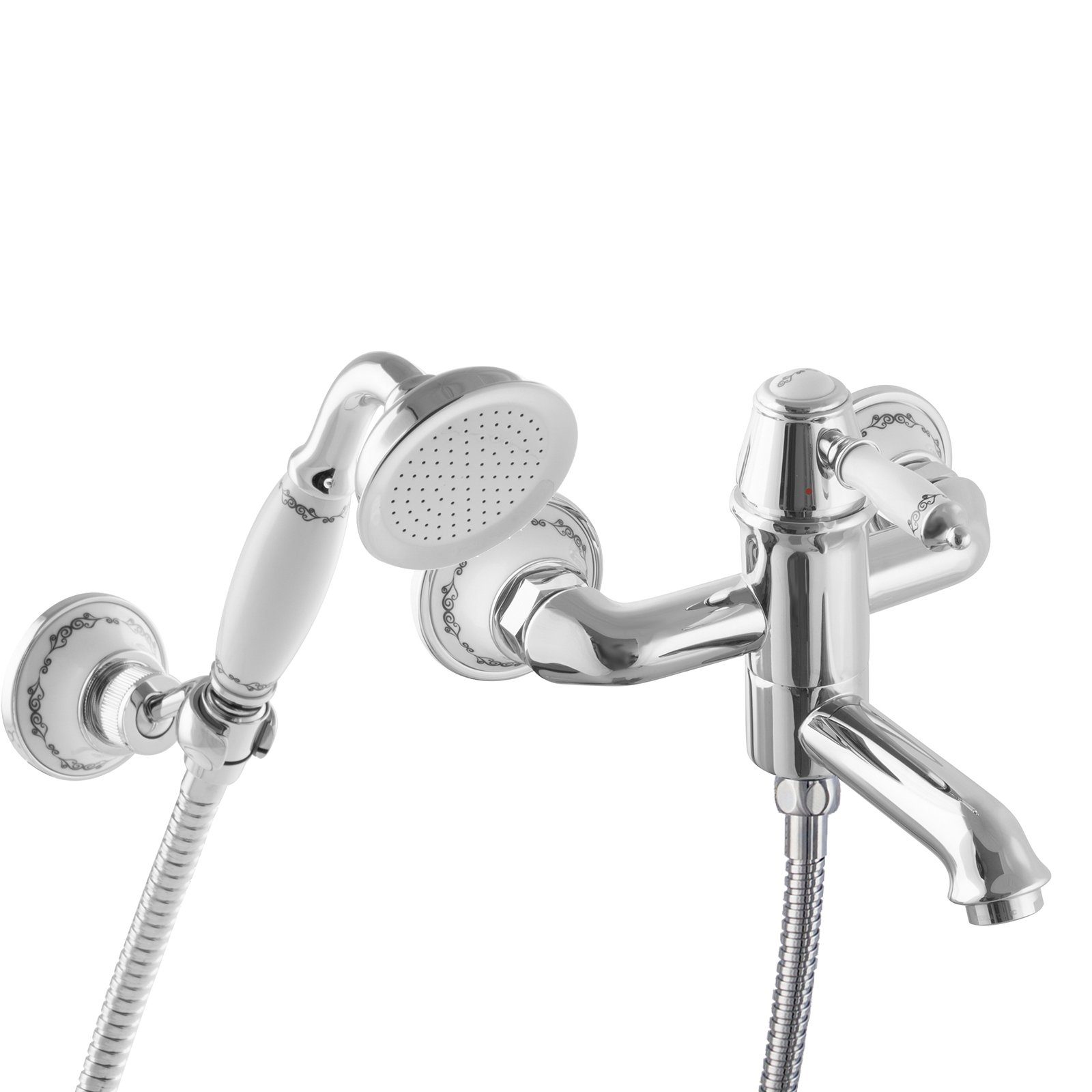 PaulGurkes Wannenarmatur PGSETNX23HB PaulGurkes Wannset Retro Nostalgie Aufputz mit Keramik Bordüre und Umsteller