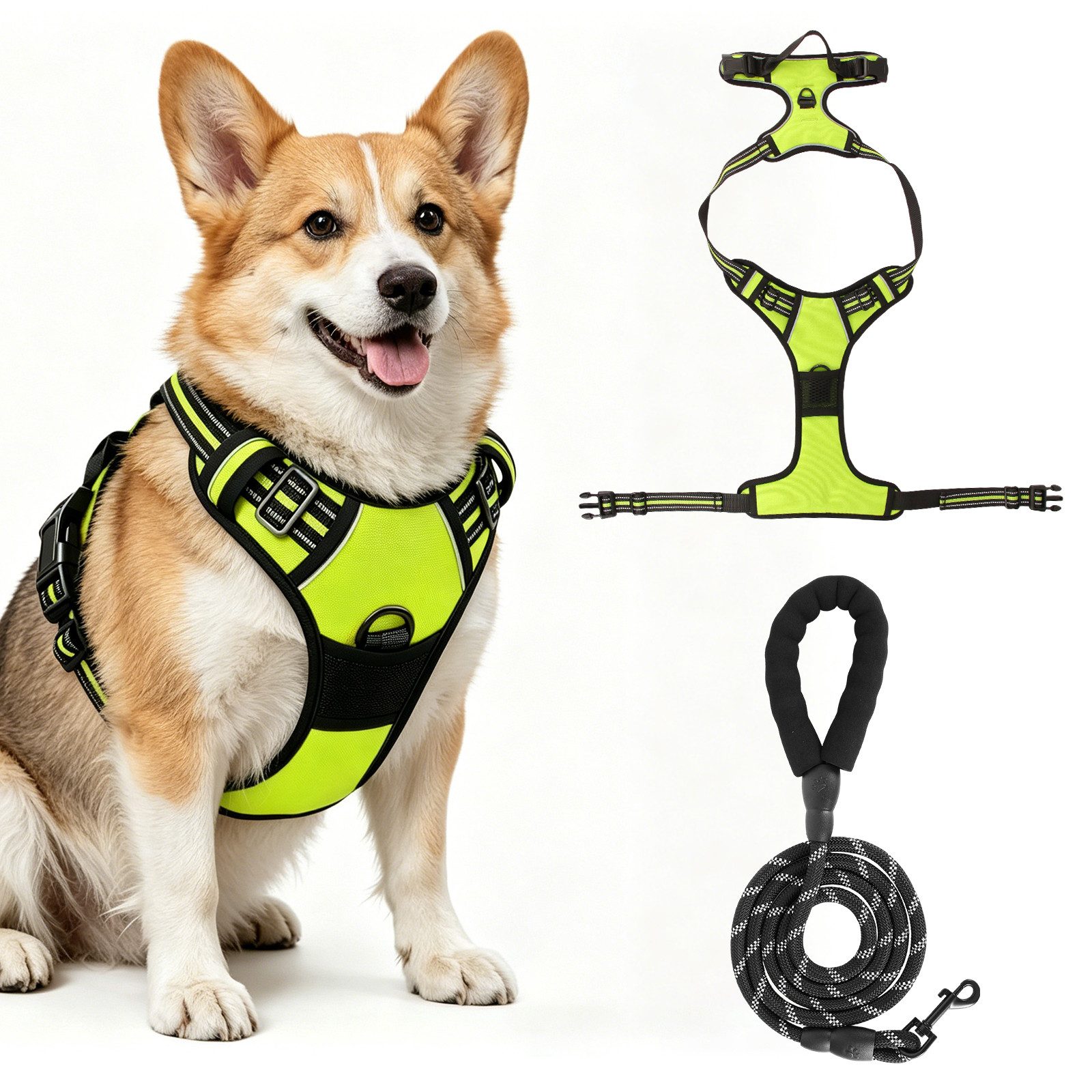 BlingBin Hunde-Geschirr Antizug Hundegeschirr mit Leine, Anti Zieh Geschirr für Hunde, Nylon und Polyester, Atmungsaktives und Reflektierendes Brustgeschirr für Mittelgroße Hunde