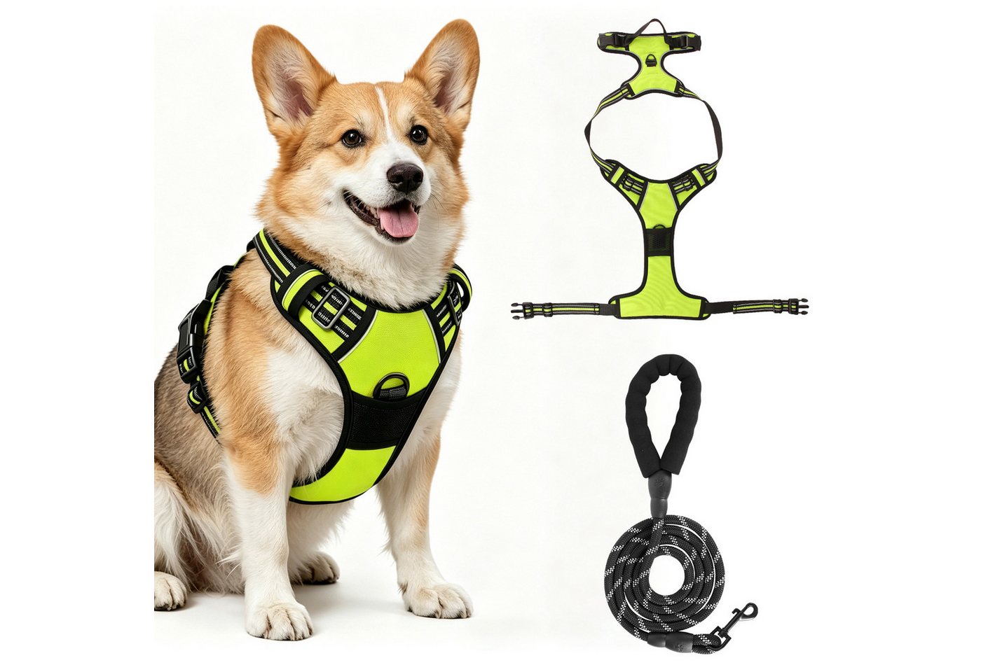 BlingBin Hunde-Geschirr Antizug Hundegeschirr mit Leine, Anti Zieh Geschirr für Hunde, Nylon und Polyester, Atmungsaktives und Reflektierendes Brustgeschirr für Mittelgroße Hunde