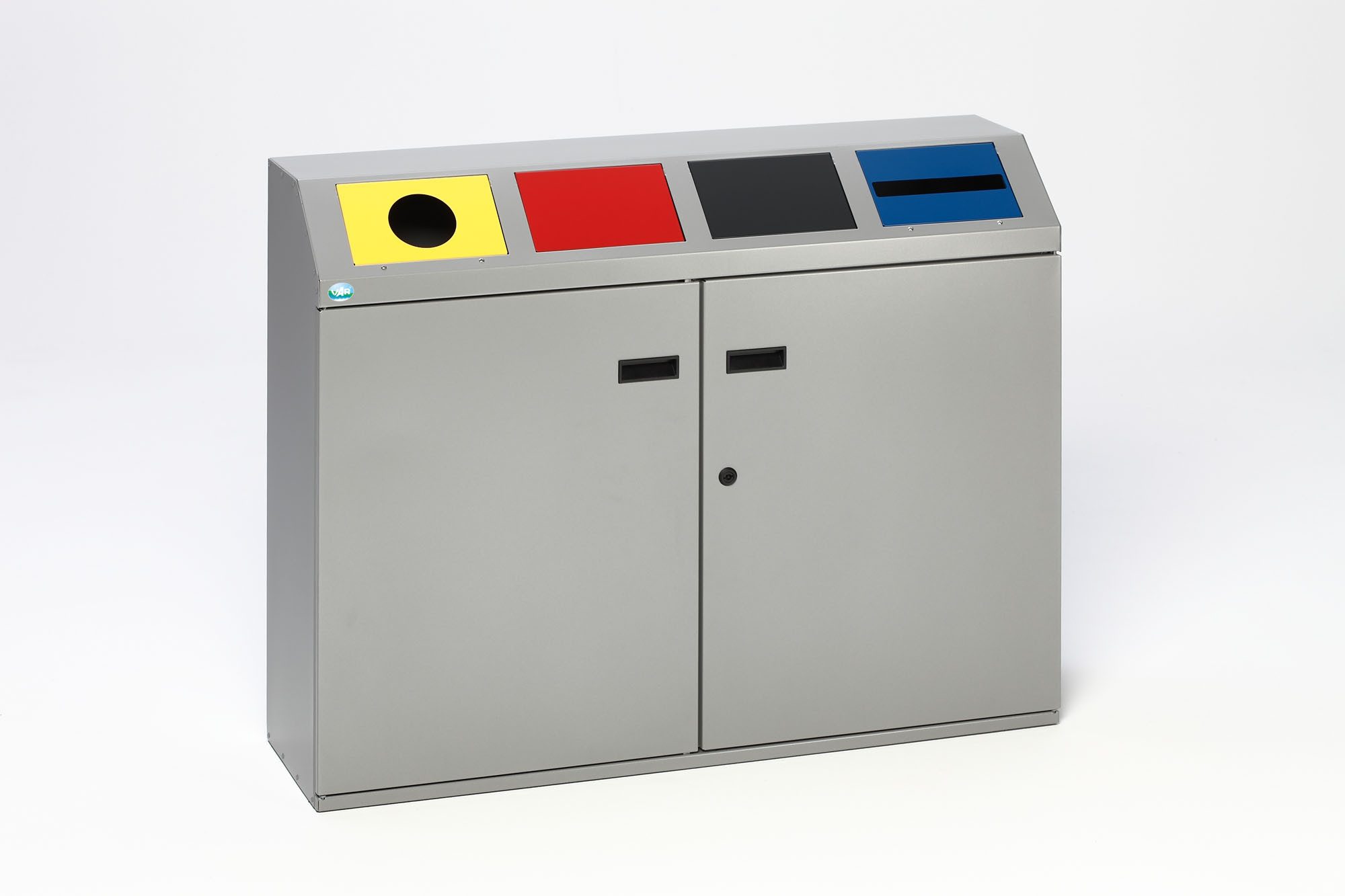 Mülleimer Robustes Wertstoffsortiersystem eckig 4-Fach 48L 91x115x32,5cm Silber