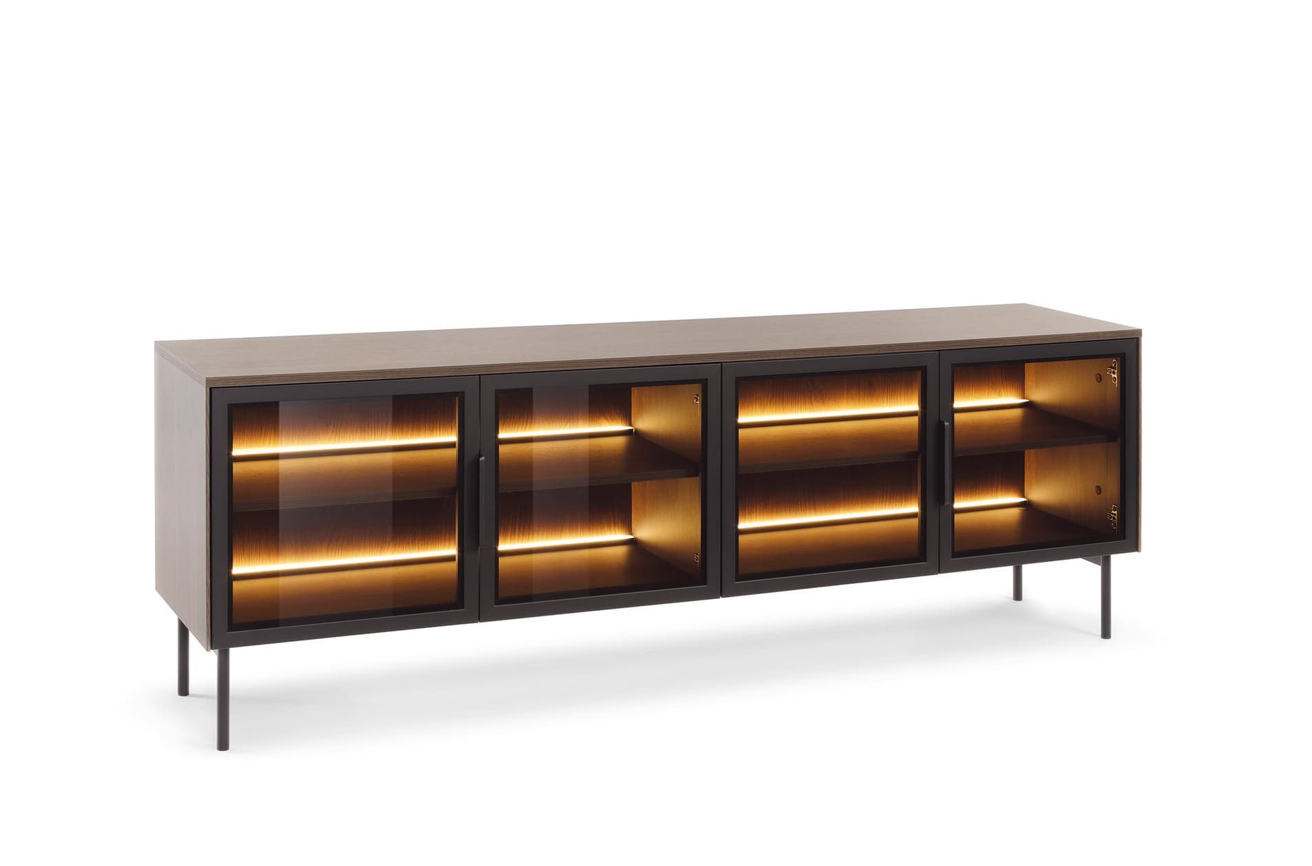 MOEBLO TV-Board ELOA 181 4D (Stilvolles Highboard mit LED-Beleuchtung, Ornamentglas & gehärtetem Glas, Metallakzenten, Kaschmir oder Eiche Dunin, Wohnzimmer Kommode Wohnzimmermöbel), (BxHxT): 181,3 x 61,6 x 39,3 cm