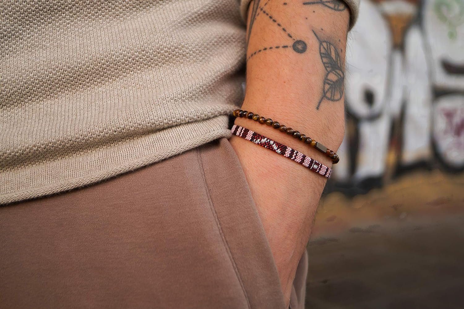 Made by Nami Armband Set 2x Surfer Armband Herren & Damen Tigerauge Perlenarmband Boho Armband (Set, 2), Festival Schmuck Hippie Herren Armband Sommer