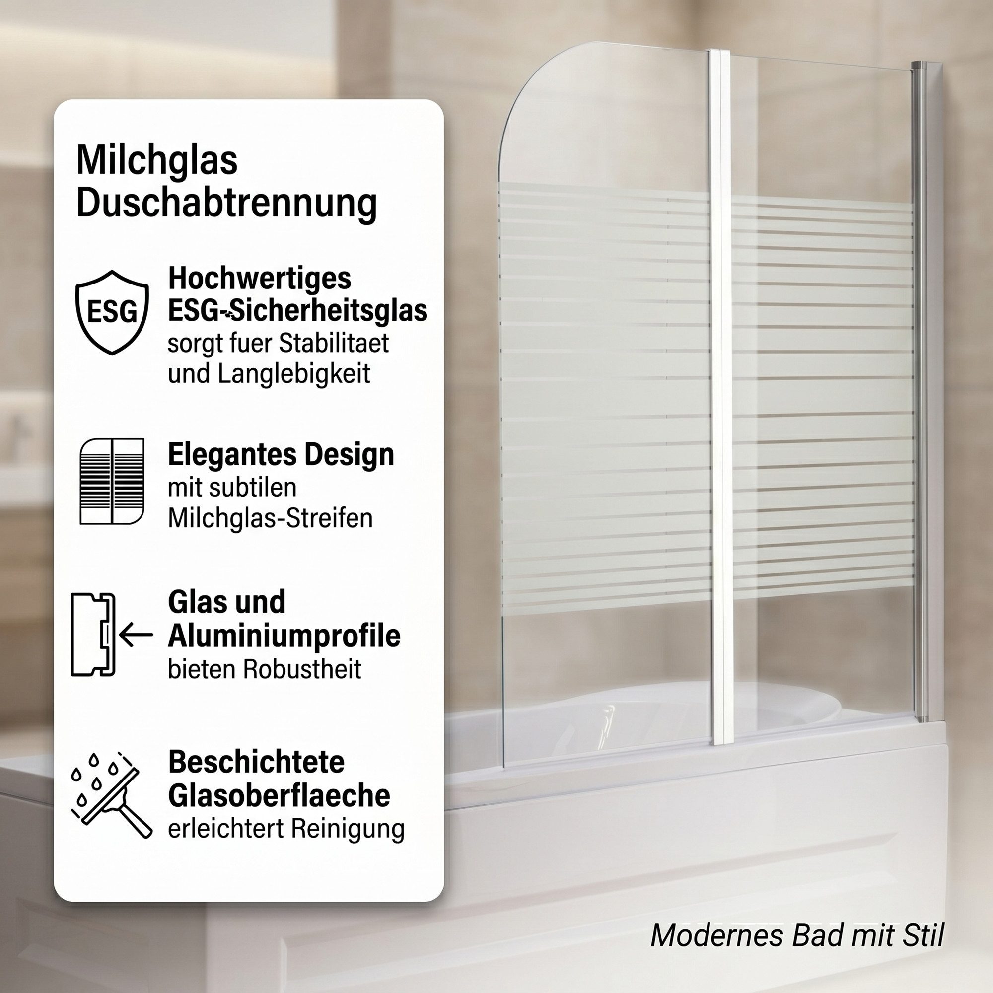 Mucola Badewannenaufsatz Duschabtrennung Duschkabine Dusche Duschwand Badewannenaufsatz Glas, Sicherheitsglas, (Einzelartikel, 1 tlg., 1 x Abtrennung für Dusche und Badewanne aus Glas), Gesammtmaße ca. 133 cm x 108 cm (H x B)