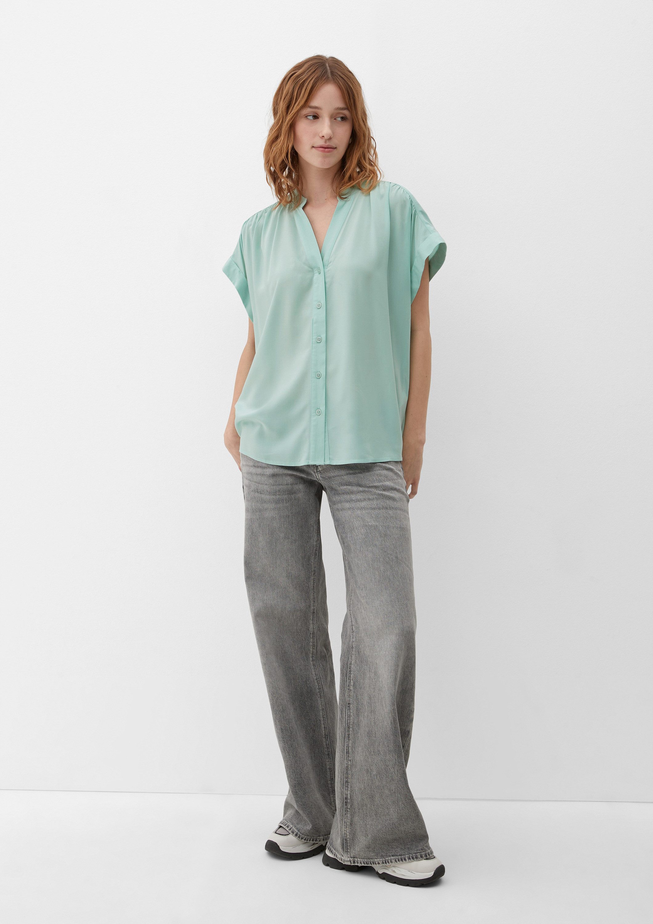 QS Kurzarmbluse Bluse Tunikabluse aus Viskose