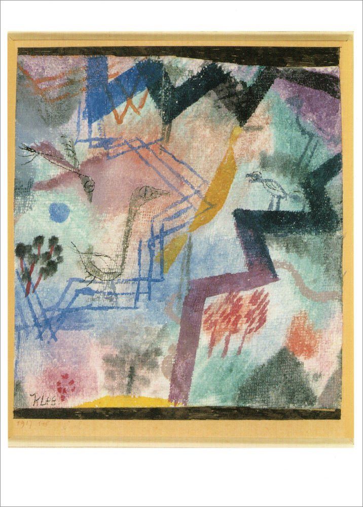Postkarte Kunstkarte Paul Klee "Landschaft mit prähistorischen Tieren"