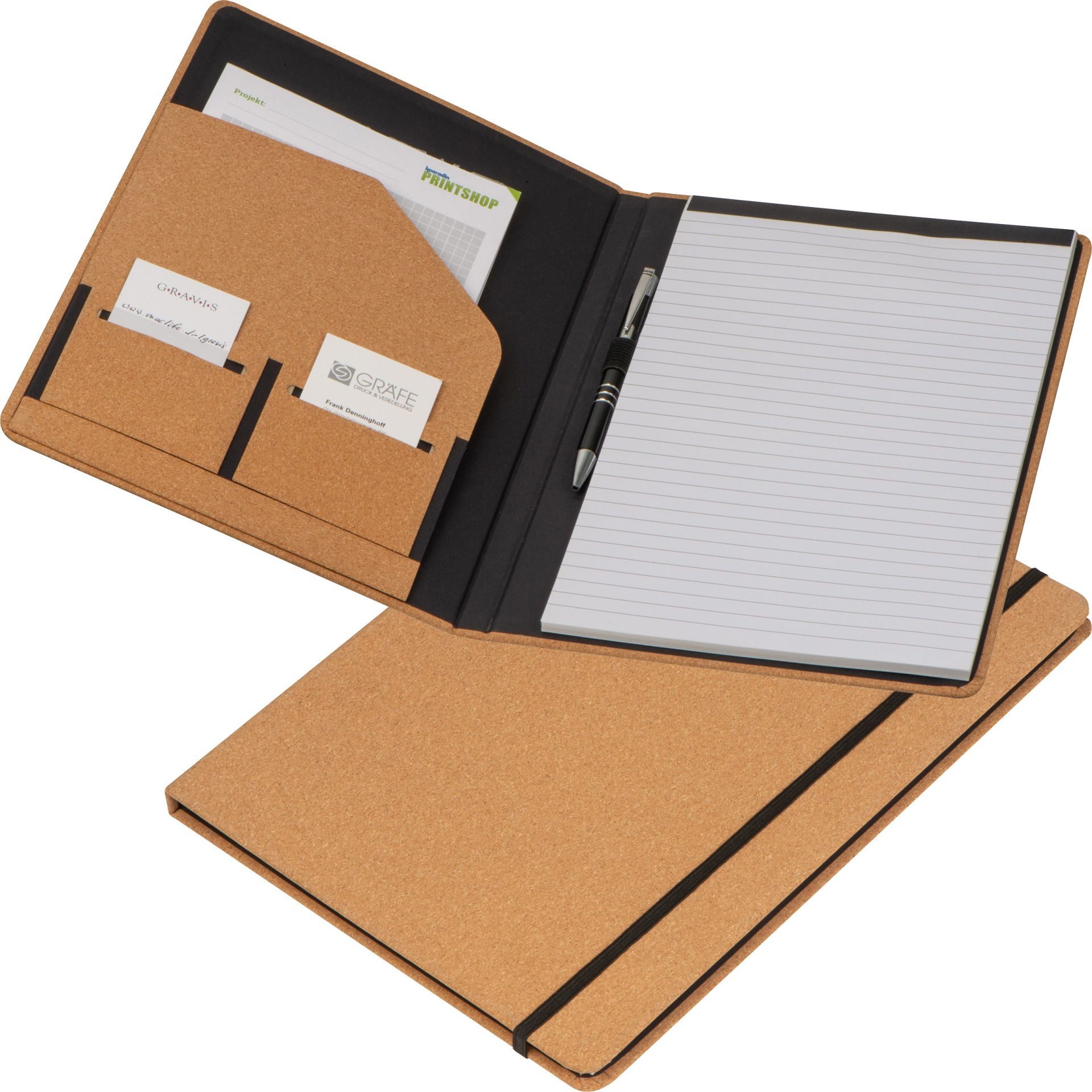 Easy Gifts Aufbewahrungsbox Dokumentenmappe / aus Kork / DIN A4 / mit Schreibblock 60 Blatt