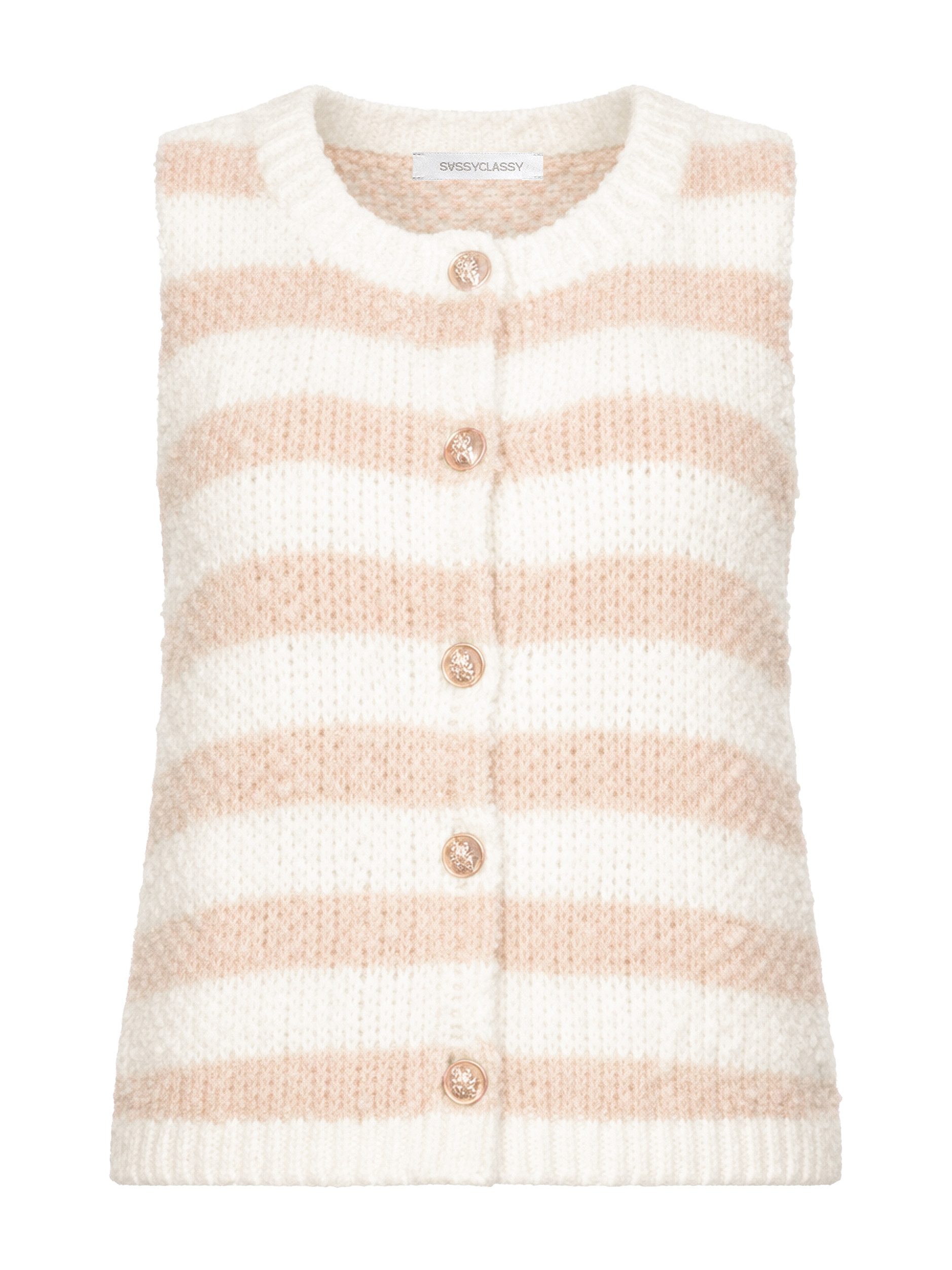 SASSYCLASSY Kurzweste Bouclé-Weste mit aufgesetzten Taschen für Damen Weiche Weste mit goldfarbenen Knöpfen Greige Rosa Schwarz Braun