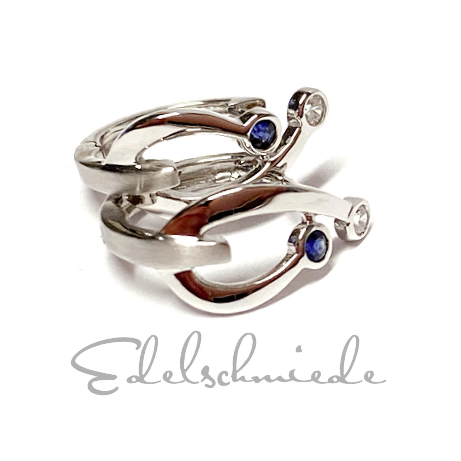 Edelschmiede925 Paar Creolen elegante Creolen in 333/- Weißgold + Zirkonia und Safir