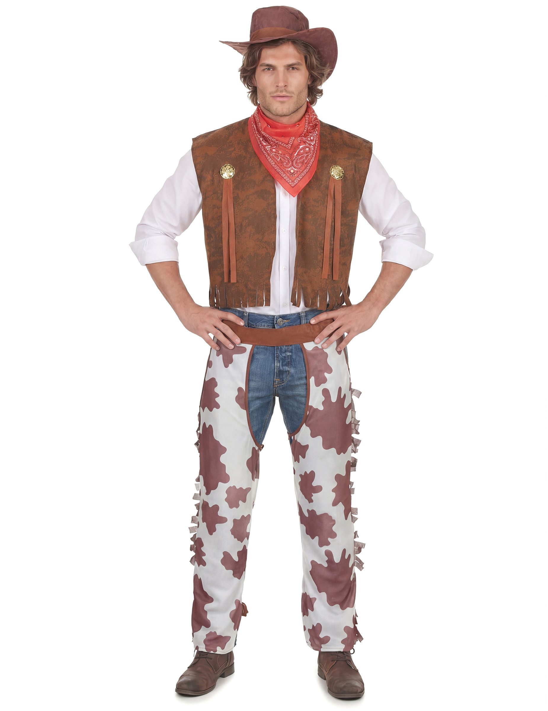 JADEO Kostüm Klassisches Cowboy Kostüm Wildwest braun-weiss